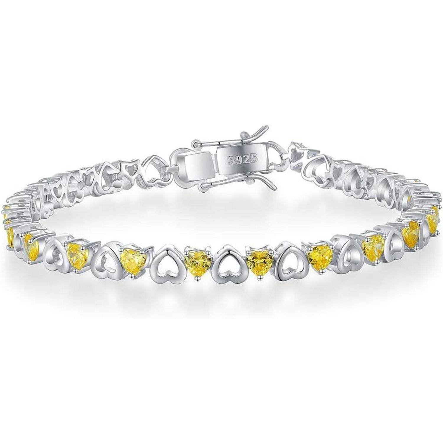 Silbernes Herzglied-Armband mit gelben Edelsteinakzenten und einer „925