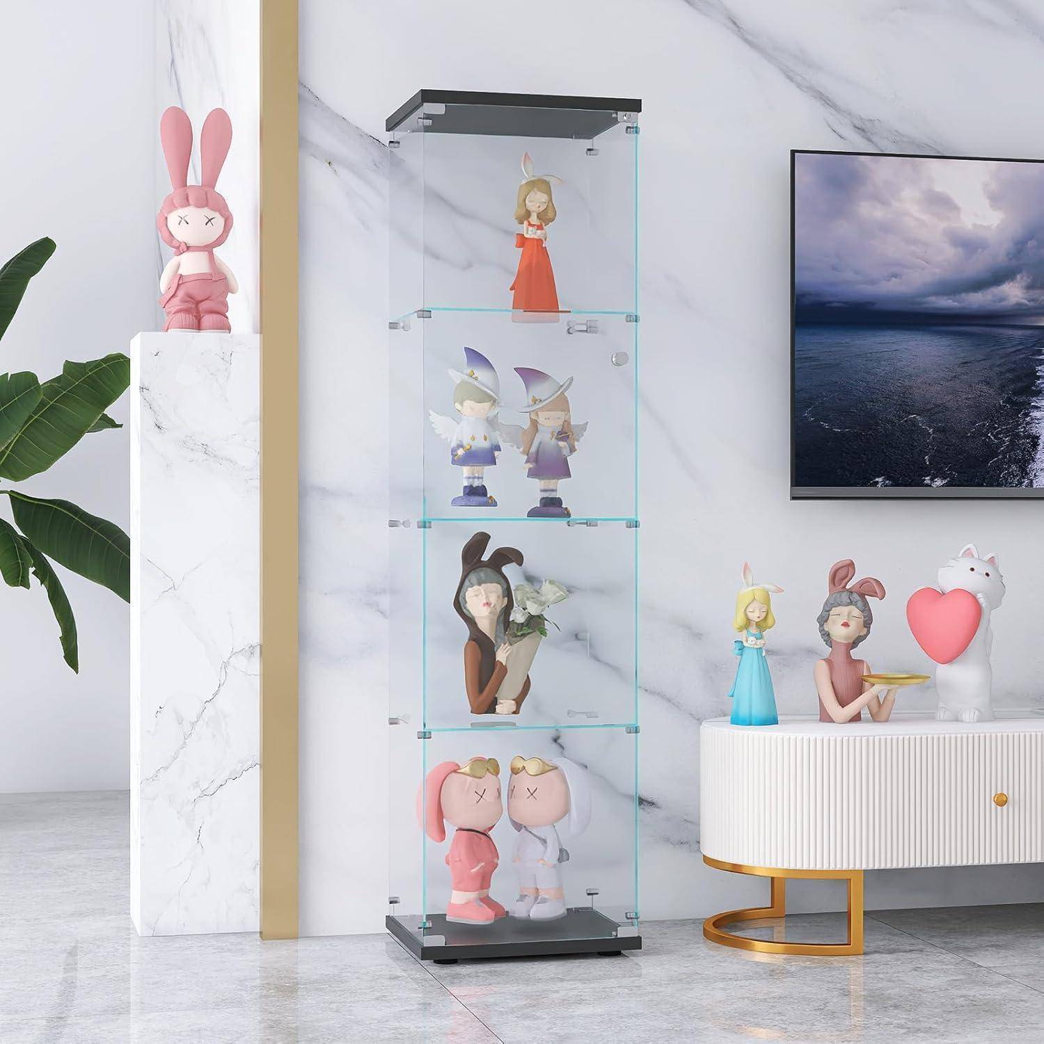 Glasvitrine Standvitrine, Glasvitrine Stehend mit 4 Lagen Glas, Vitrinenschrank 1 TüR & Schloss Vitrine Glasschrank für Wohnzimmer Büro Sammlerstü