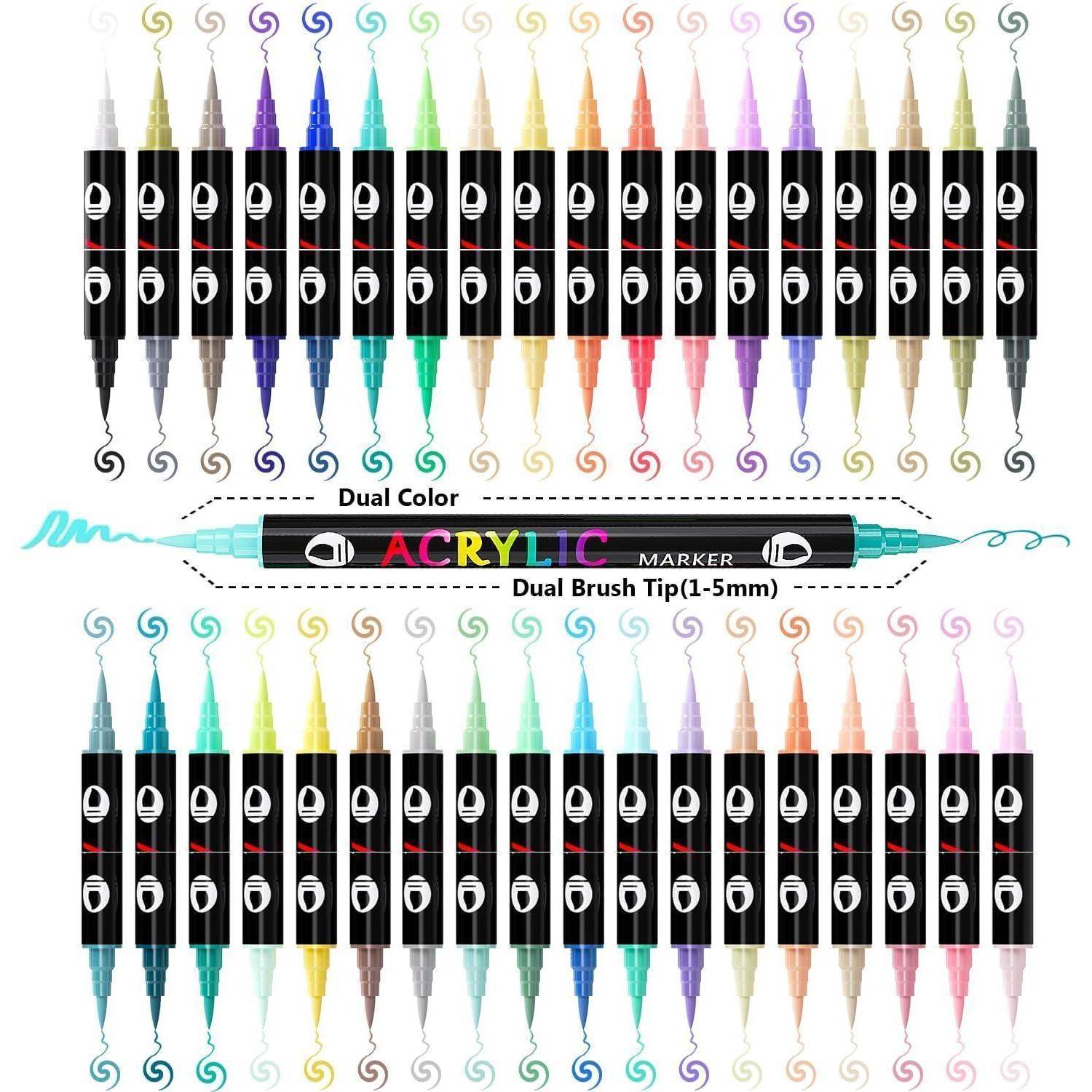 Acrylstifte für Steine Wasserfest, 72 Farben/36 Stifte Dual Tip Acrylfarben Stifte Steine Bemalen Set Acrylstifte fürSteine Holz Glas Leinwand Papie