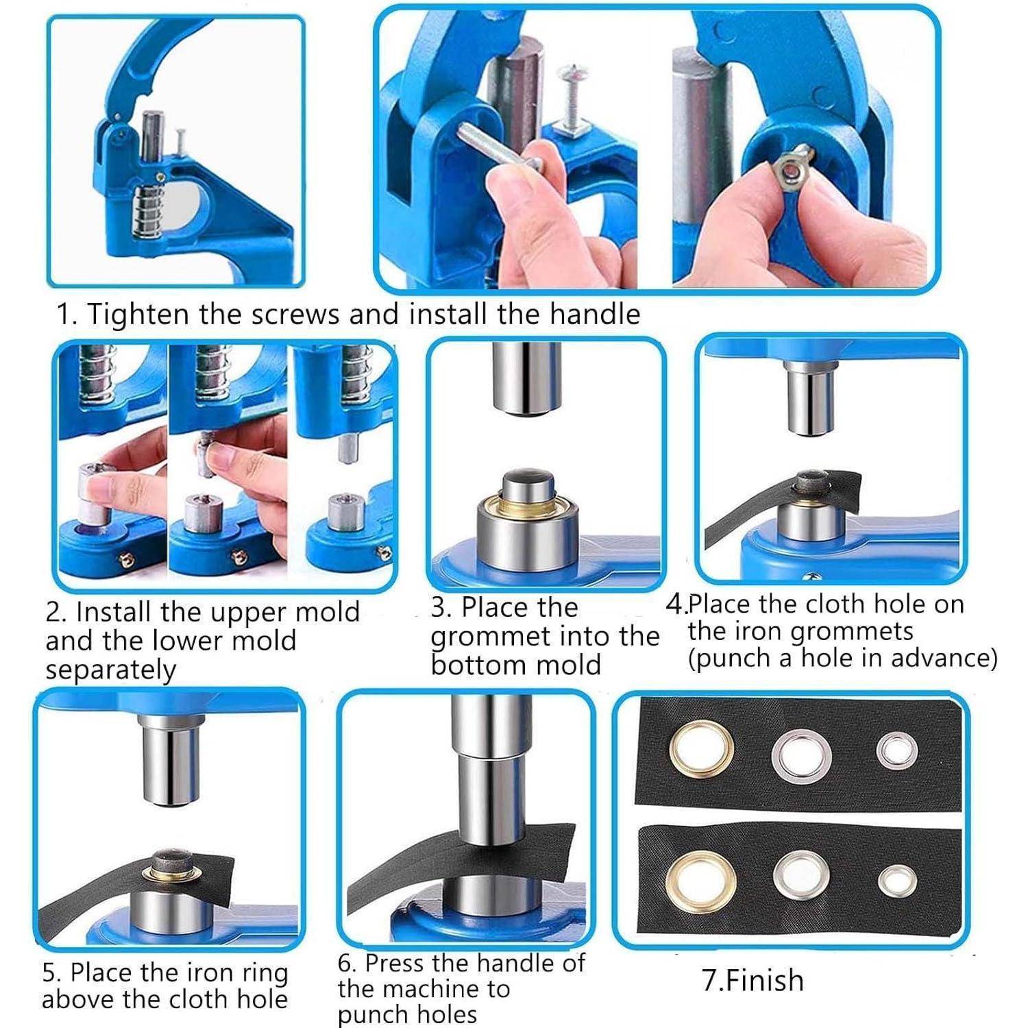 Handpresse Ösenpresse Profi Ösenzangen Set, Ösen Ösenstanze Nietenpresse | Stanze mit 3 Matrizen, 1500 Ösen (6mm,10mm,12mm), Druckknopf Stanze Ö