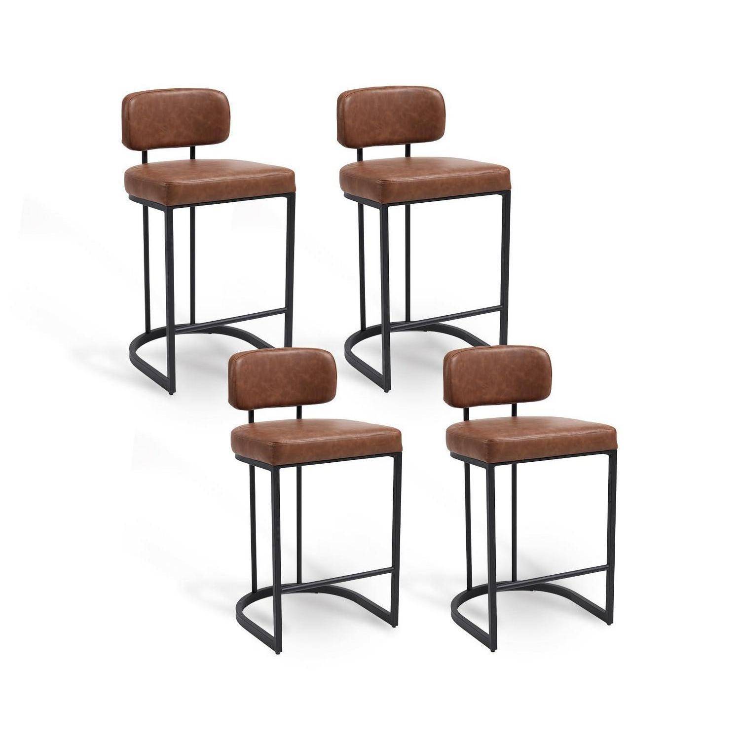 Barhocker 4er Set, Moderne Barstuhl mit Metallfüßen Dickes Sitzpolster aus PU Kunstleder, Küchenhocker Bar Stool mit Rückenlehne für Theke Küche