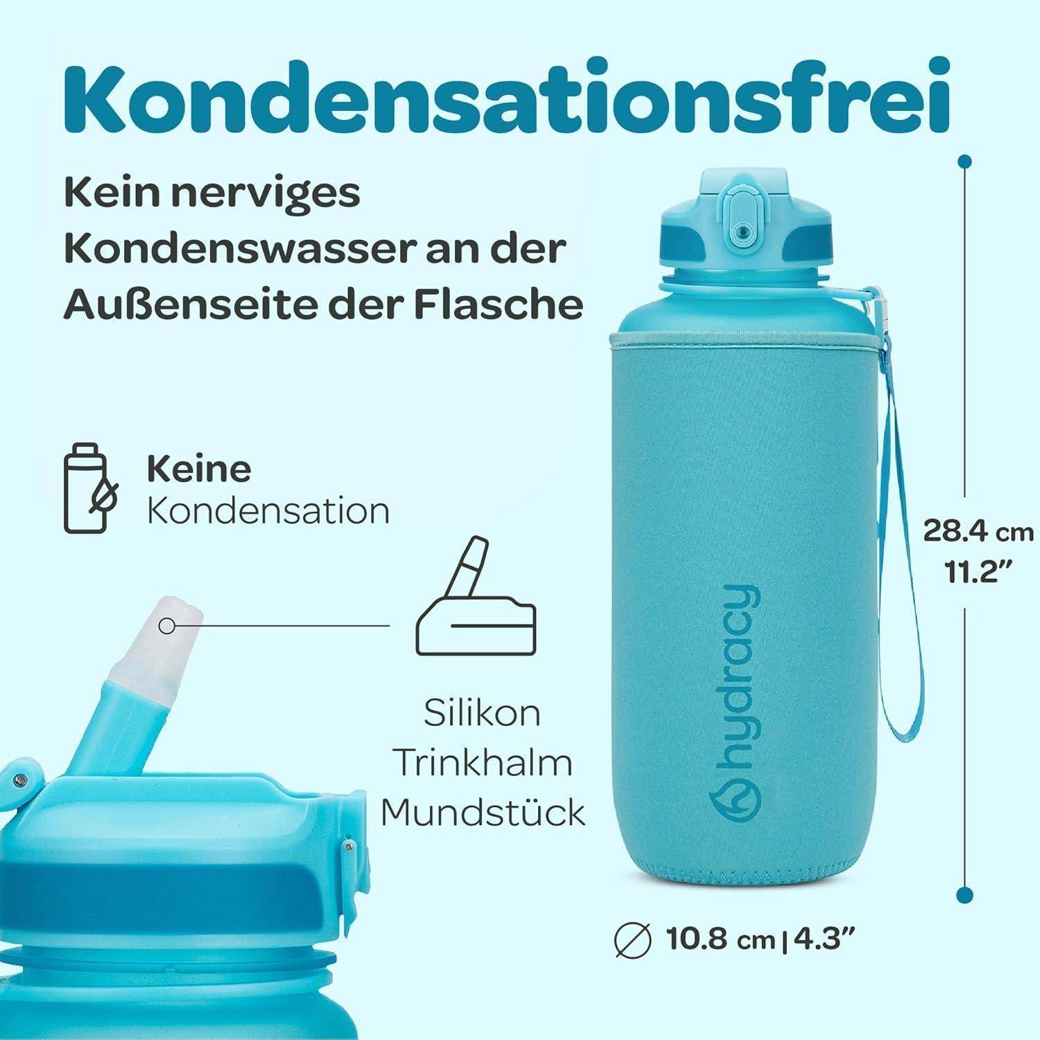 Hydracy Trinkflasche mit Strohhalm und Zeitmarkierung - 2L Wasserflasche - BPA-freie Trinkflasche - Auslaufsichere Sportflasche - Kondensationsfrei