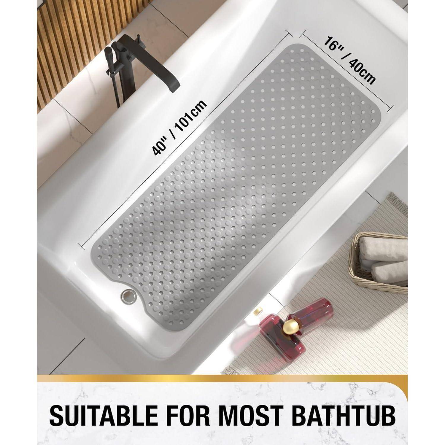 HITSLAM Badewannenmatte rutschfest, 101 x 40cm Lange Antirutschmatte Badewanne, Duschmatte rutschfest BPA Frei, Schimmelresistent