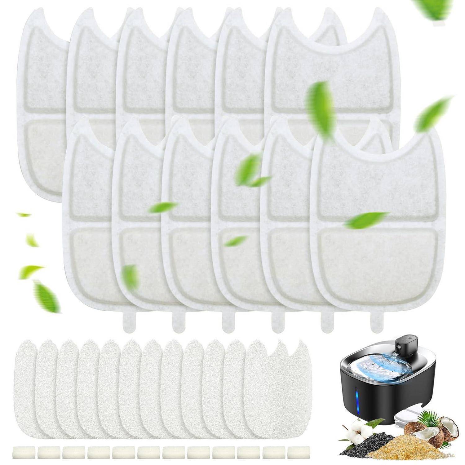 Packung mit weißen Ersatz-Luftreinigungsfiltern mit Luftbefeuchter, gezeigt mit grünen Blättern, die saubere Luft und Filtration suggerieren.