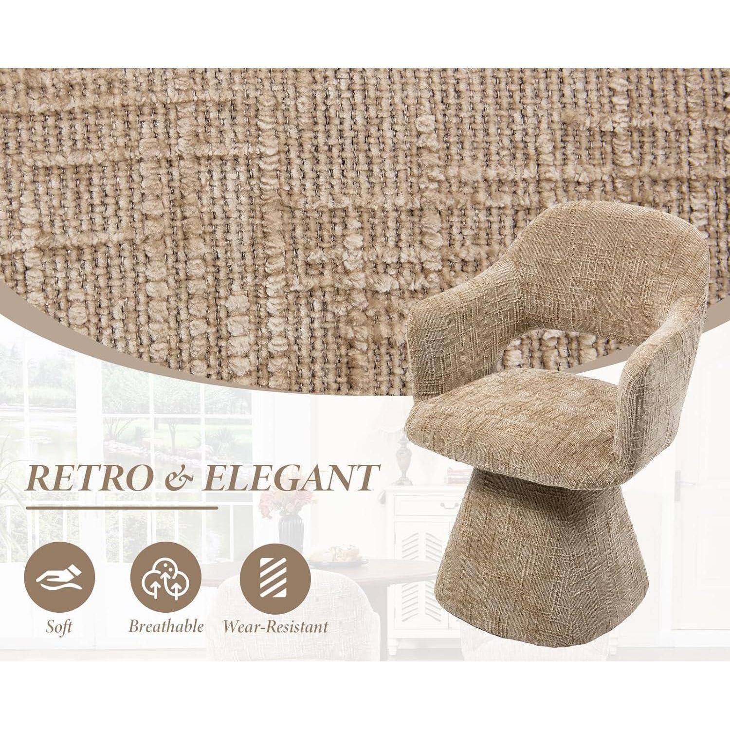 Ya-Home Esszimmersthl drehbar gepolsterter Küchenstuhl mit Armlehnen Drehstuhl Esszimmer Polsterstuhl mit Ausschnitt-Lehne, 1 Stück, Chenille, Beige