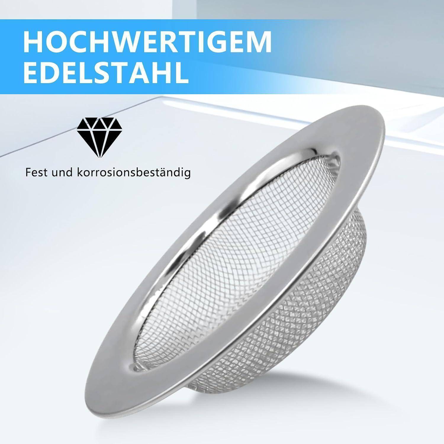 2 Stück Abflusssieb, Abflusssieb Dusche, Edelstahl Rostfrei, Küchenspüle, Edelstahl Doppelrand Feinsieb, Kompatibel mit 4.5-6cm Abflüssen (7.7cm×