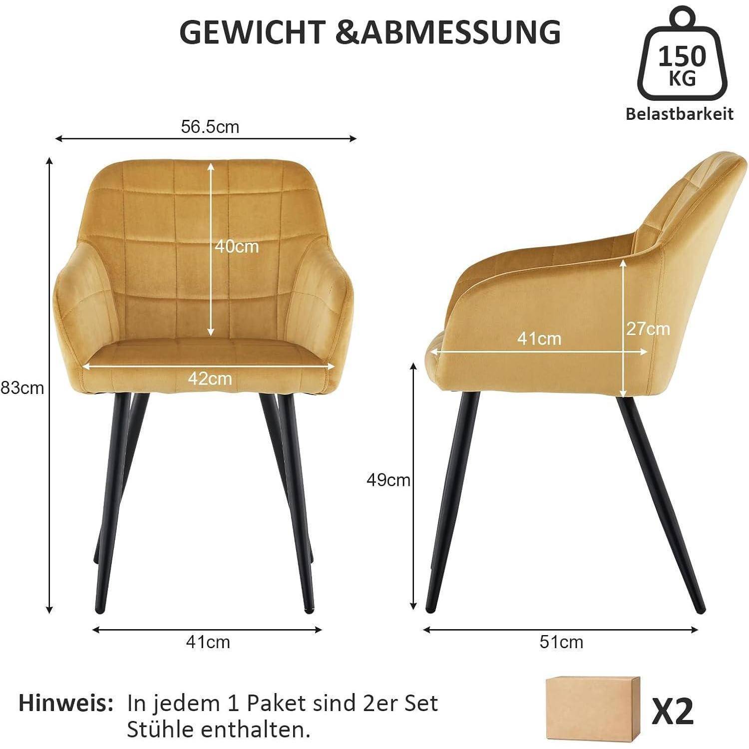 CLIPOP Esszimmerstühle 4er Set, Stühle mit Armlehne, Samt Sitzfläche, Esszimmerstuhl Küchenstuhl Polsterstuhl, für Esszimmer Küche Wohnzimmer (4