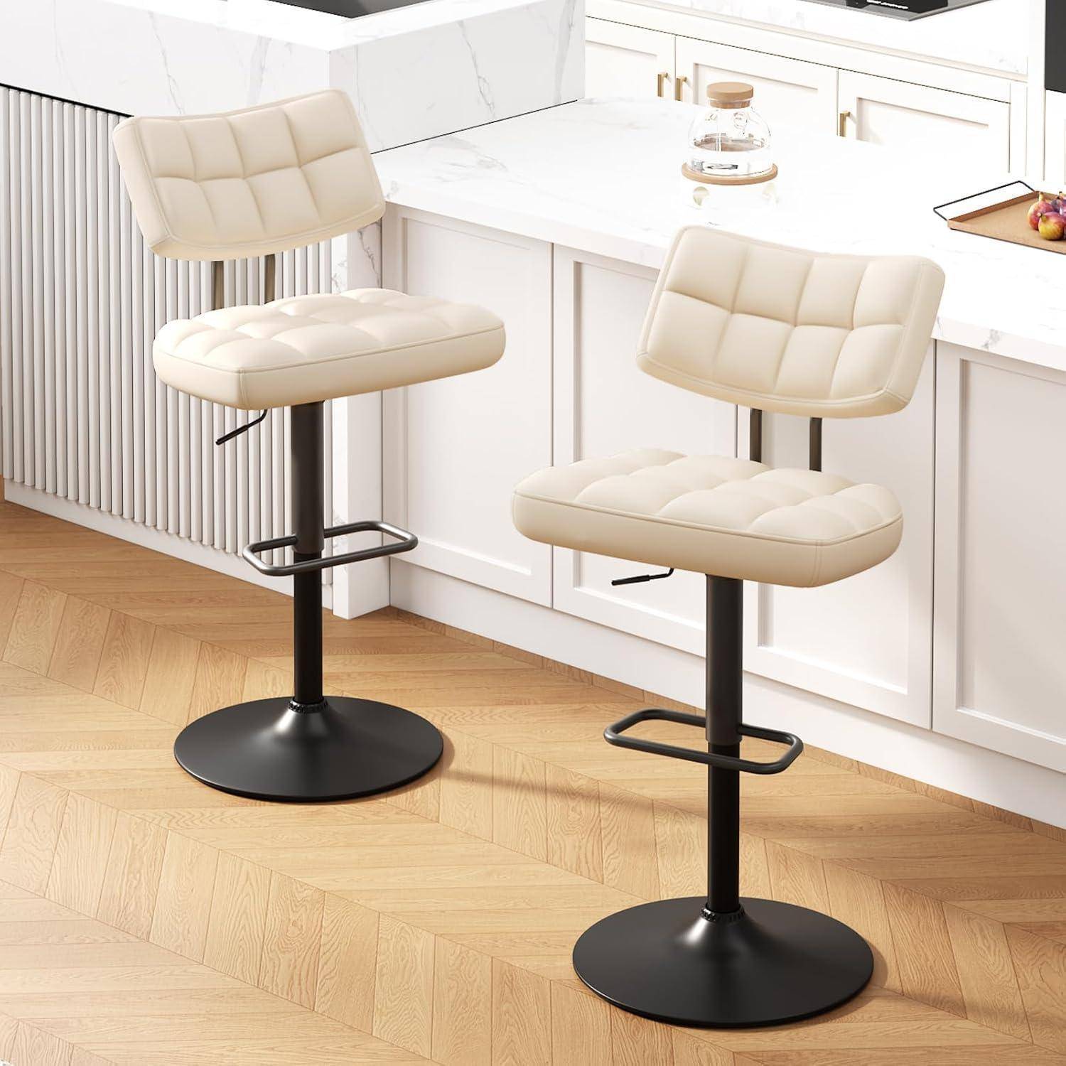 Barhocker 2er Set, Barstuhl höhenverstellbar aus PU-Leder, 360°Drehstuhl Küchenstuhl mit Rückenlehne und Fußstütze für Küche, Wohnzimmer, Essz