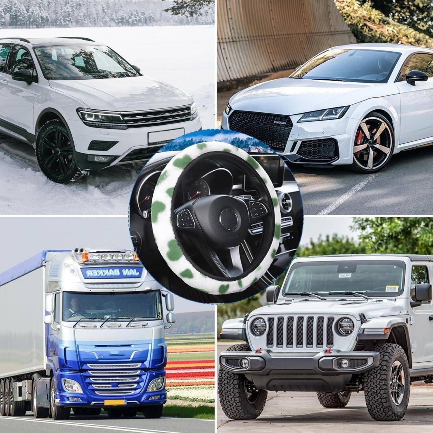 JNNJ Auto Lenkradhülle, Universal Warme Plüsch-Lenkradabdeckung Für Das Auto, Anti-Rutsch-Auto-Lenkradabdeckung Schutz-Set, Auto-Lenkradbezug Dreit