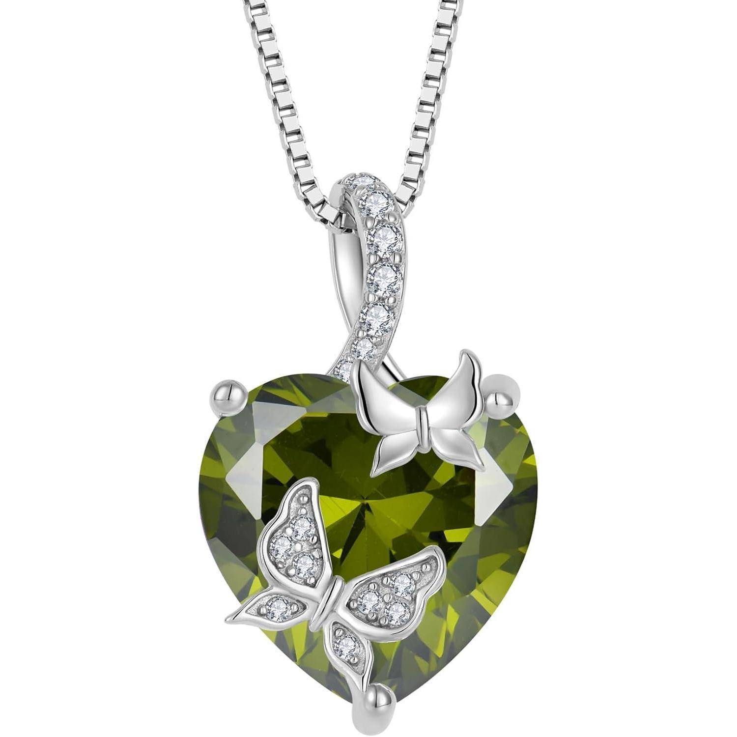 FJ Schmetterling Kette Damen 925 Sterling Silber Herz Geburtsstein Kette Anhänger Schmuck Geschenke für Frauen Mutter Freundin Mama 08 August - Peri