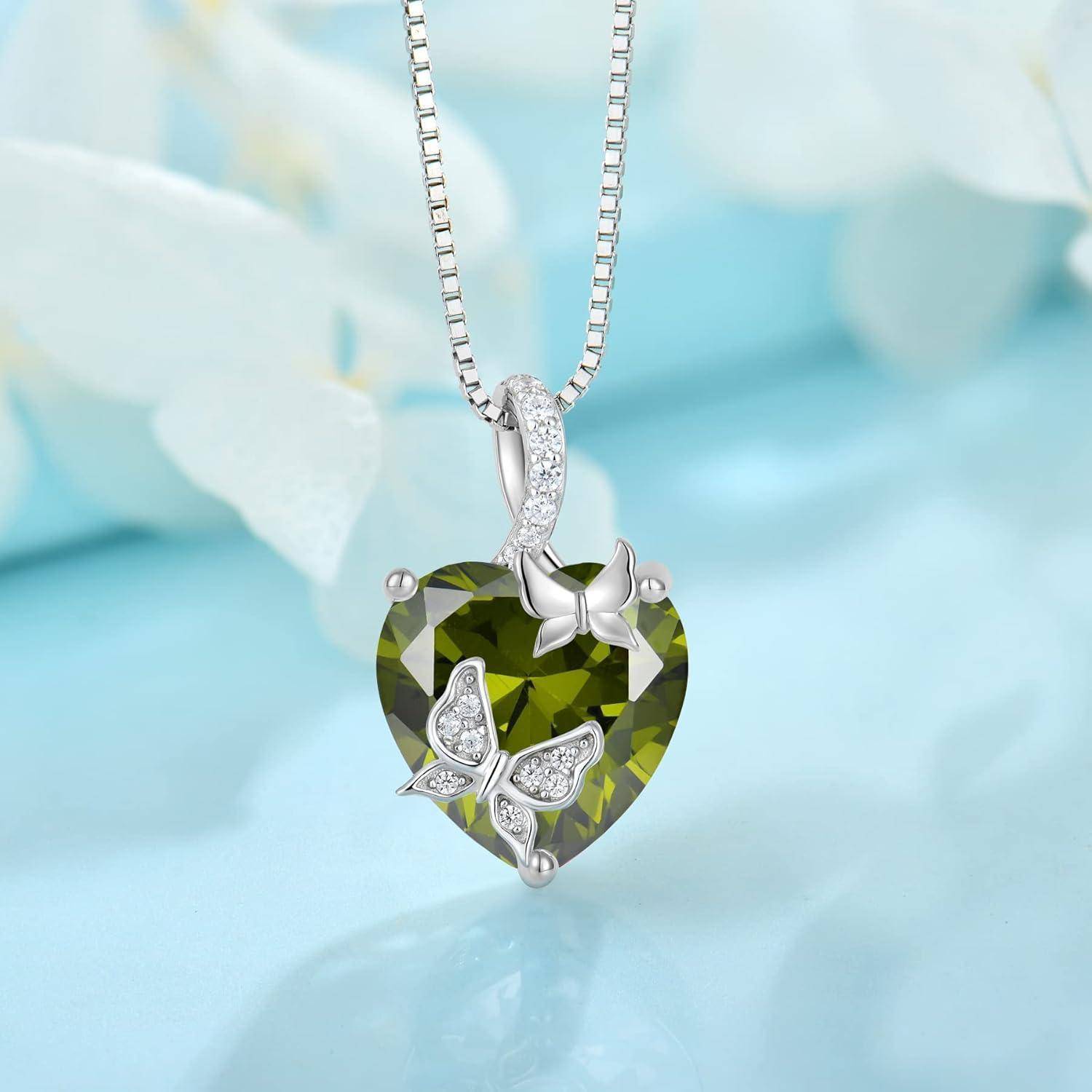FJ Schmetterling Kette Damen 925 Sterling Silber Herz Geburtsstein Kette Anhänger Schmuck Geschenke für Frauen Mutter Freundin Mama 08 August - Peri