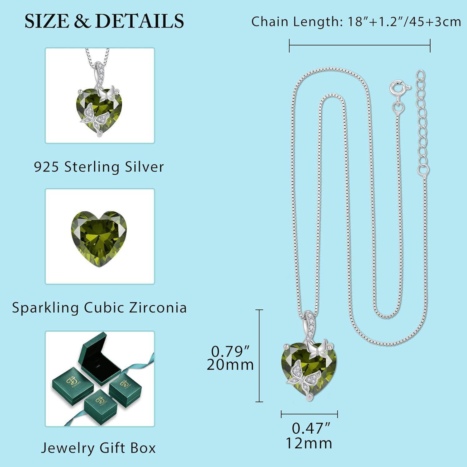 FJ Schmetterling Kette Damen 925 Sterling Silber Herz Geburtsstein Kette Anhänger Schmuck Geschenke für Frauen Mutter Freundin Mama 08 August - Peri