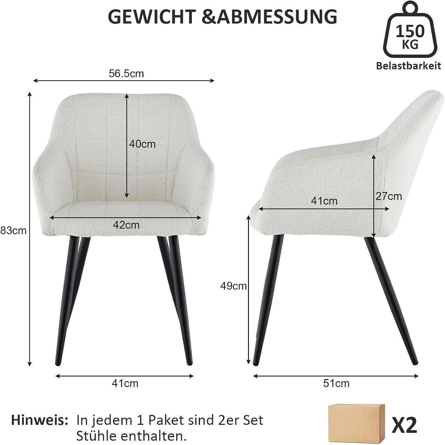 CLIPOP Esszimmerstühle 4er Set, Stühle mit Armlehne, Teddy Boucle Beige Sitzfläche, Esszimmer Küche Wohnzimmer Stuhl Küchenstuhl Polsterstuhl, f