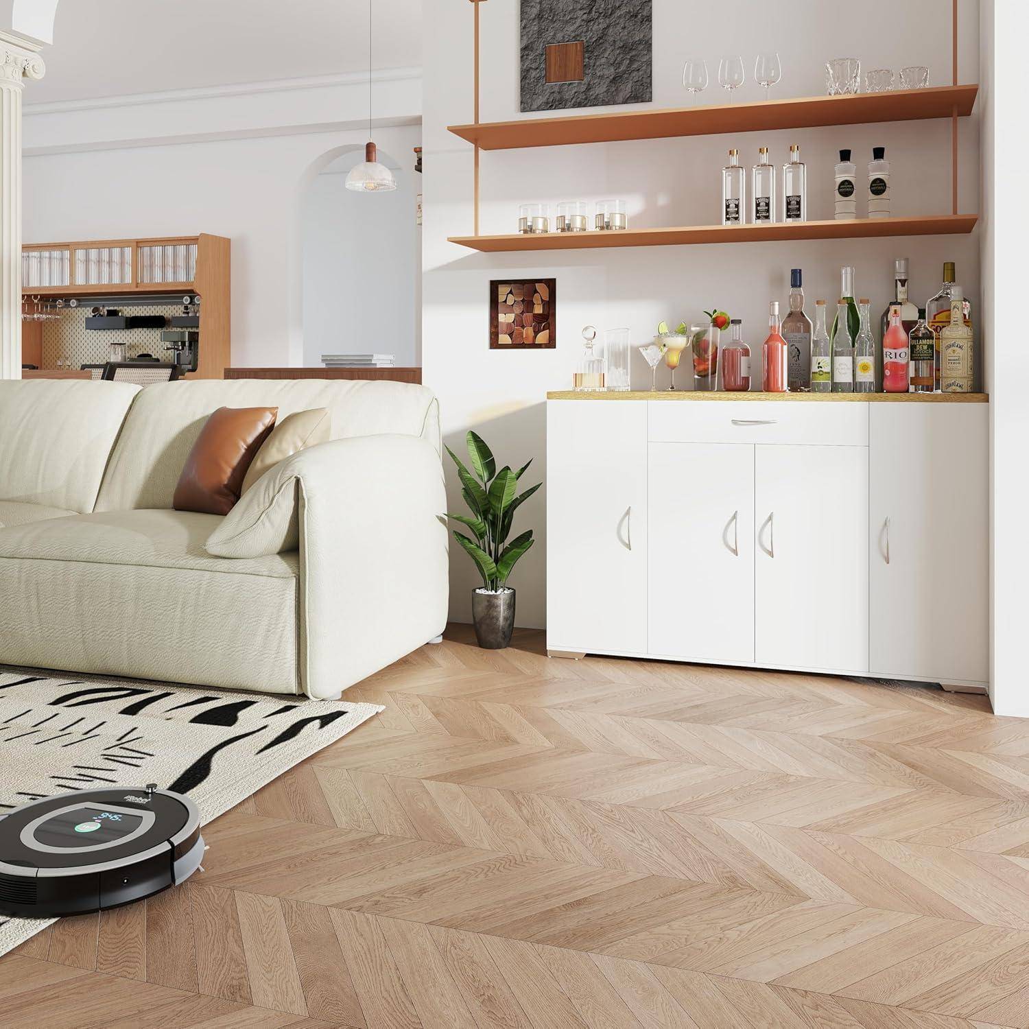 Kommode Weiß mit Anti-Kipp-Funktion, Sideboard Flur mit Mehreren Fächern, Komodenschrank für Schlafzimmer