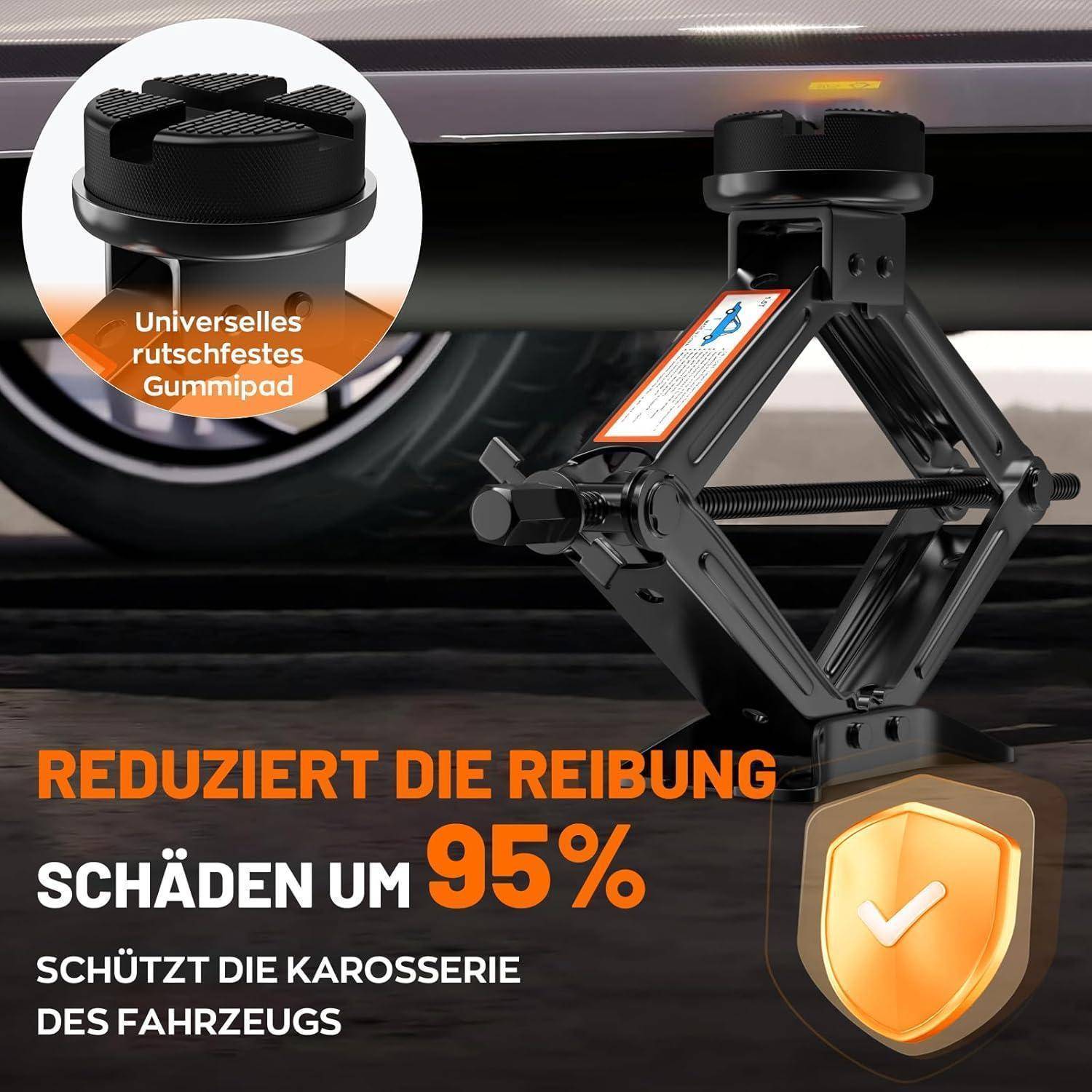 Universelle Wagenheber 1.5T, Neues Upgrade Scherenwagenheber mit 2Pcs Wagenheber Gummiauflage Schützt PKW, Tragbarer Car Jack mit Radmutternschlüsse