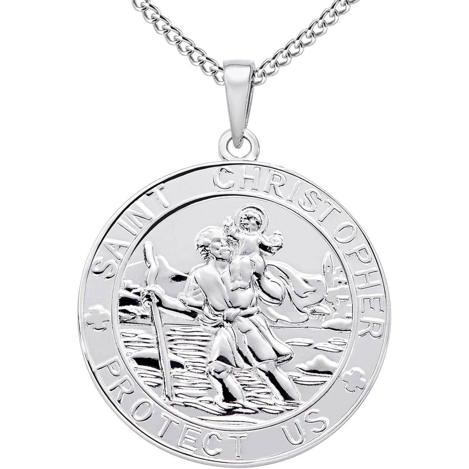 Silberner Sankt-Christophorus-Anhänger-Halskette mit eingravierter Aufschrift 