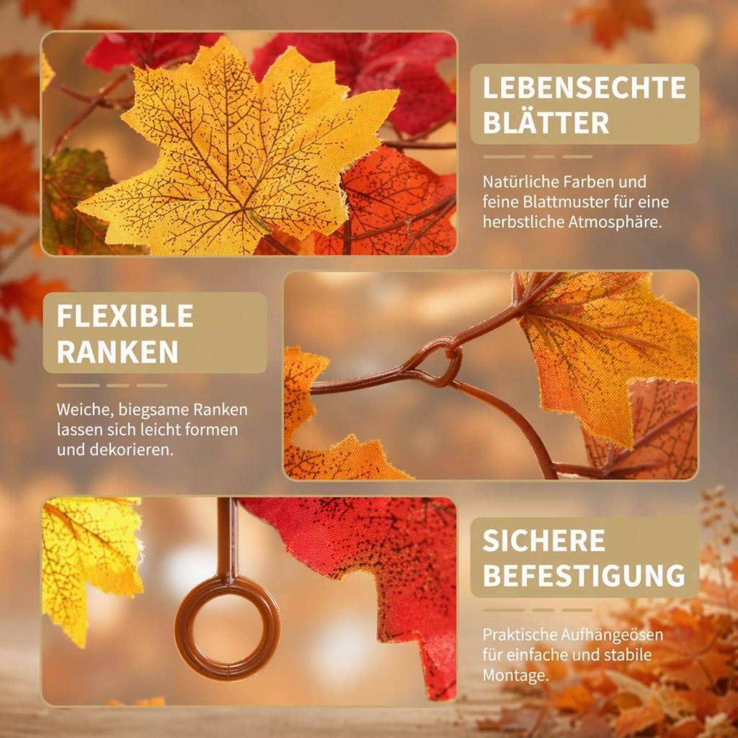 2 Stück Herbst Dekoration Blätter Girlande 4 Haken