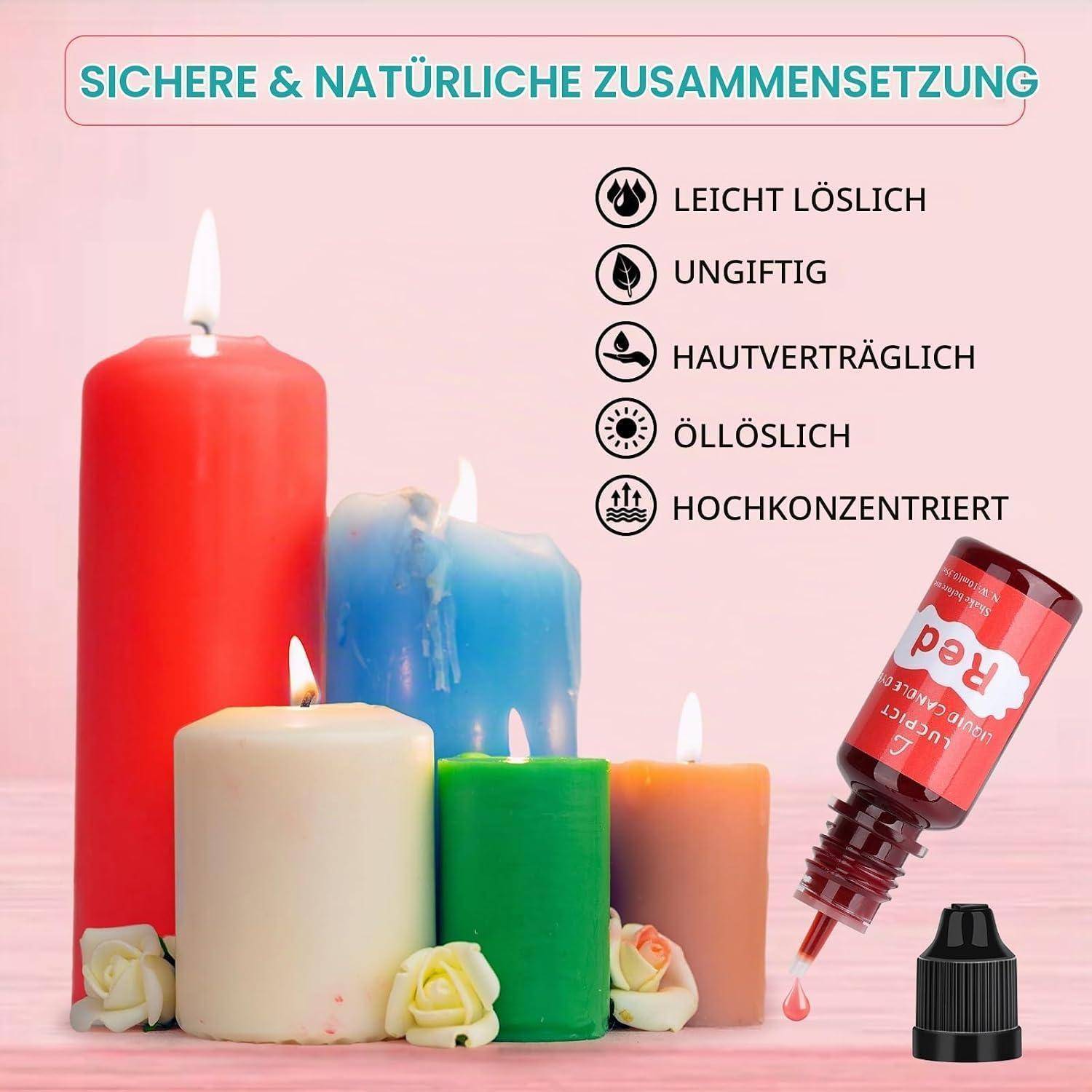 Kerzenwachs Farbe – 16 Farben Flüssiger Kerzenwachs Farbstoff für die Kerzenherstellung, ölbasierter Kerzenfarbstoff für Sojawachs, Bienenwachs,