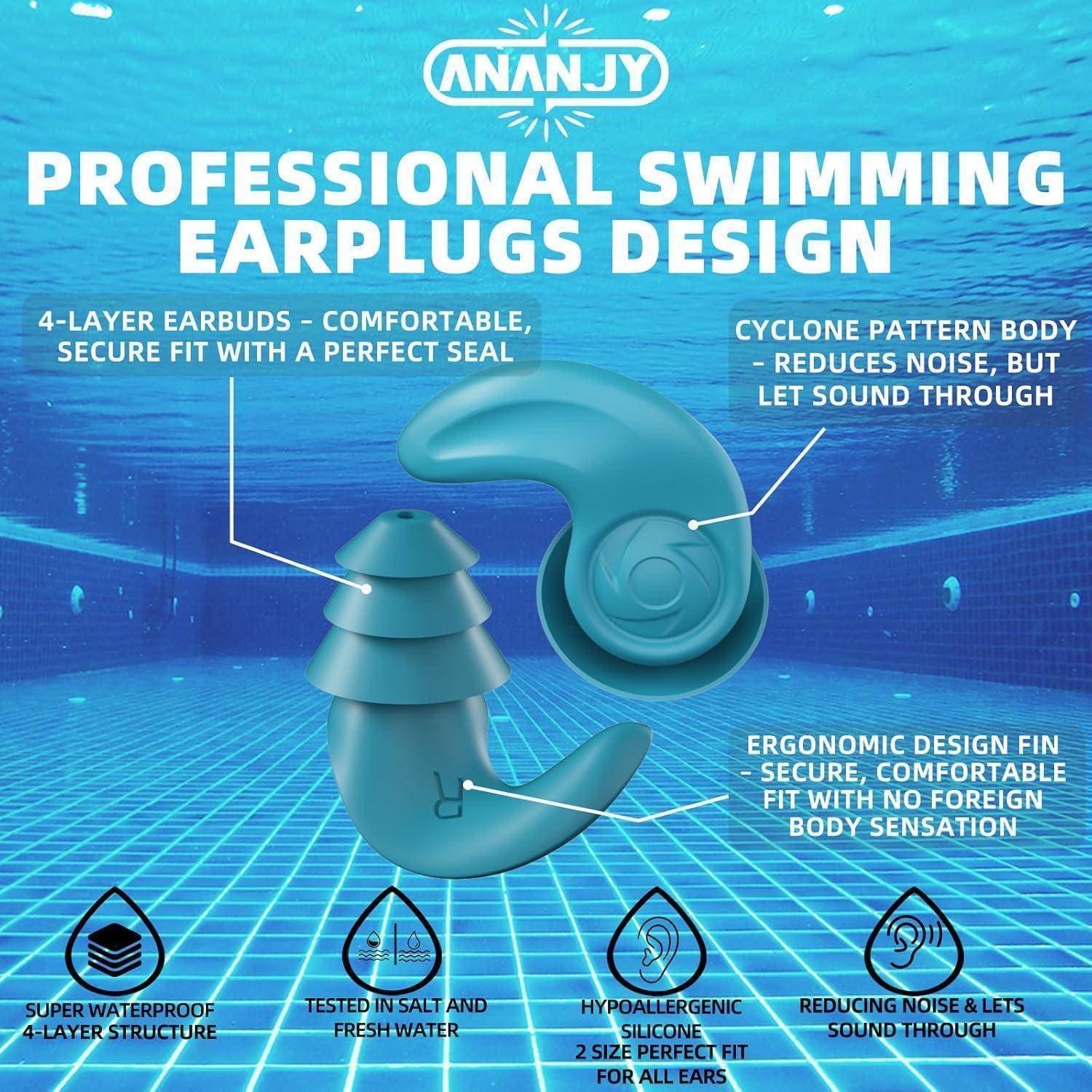 Werbegrafik für ANANJY „Professionelles Design für Schwimmohrenstöpsel