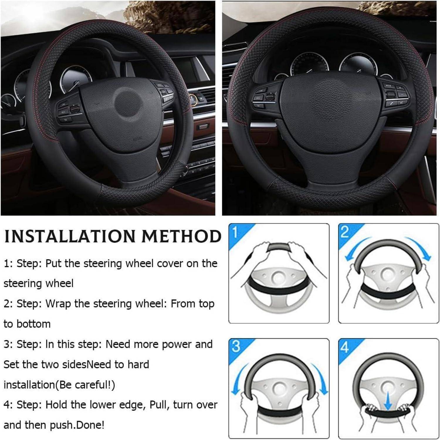 CGEAMDY Lenkradbezug Auto, Mikrofaser-Leder-Lenkradabdeckung, Sport Anti Rutsch Universal Lenkradbezug, Lenkrad Abdeckung Echtes Leder(Klassisch