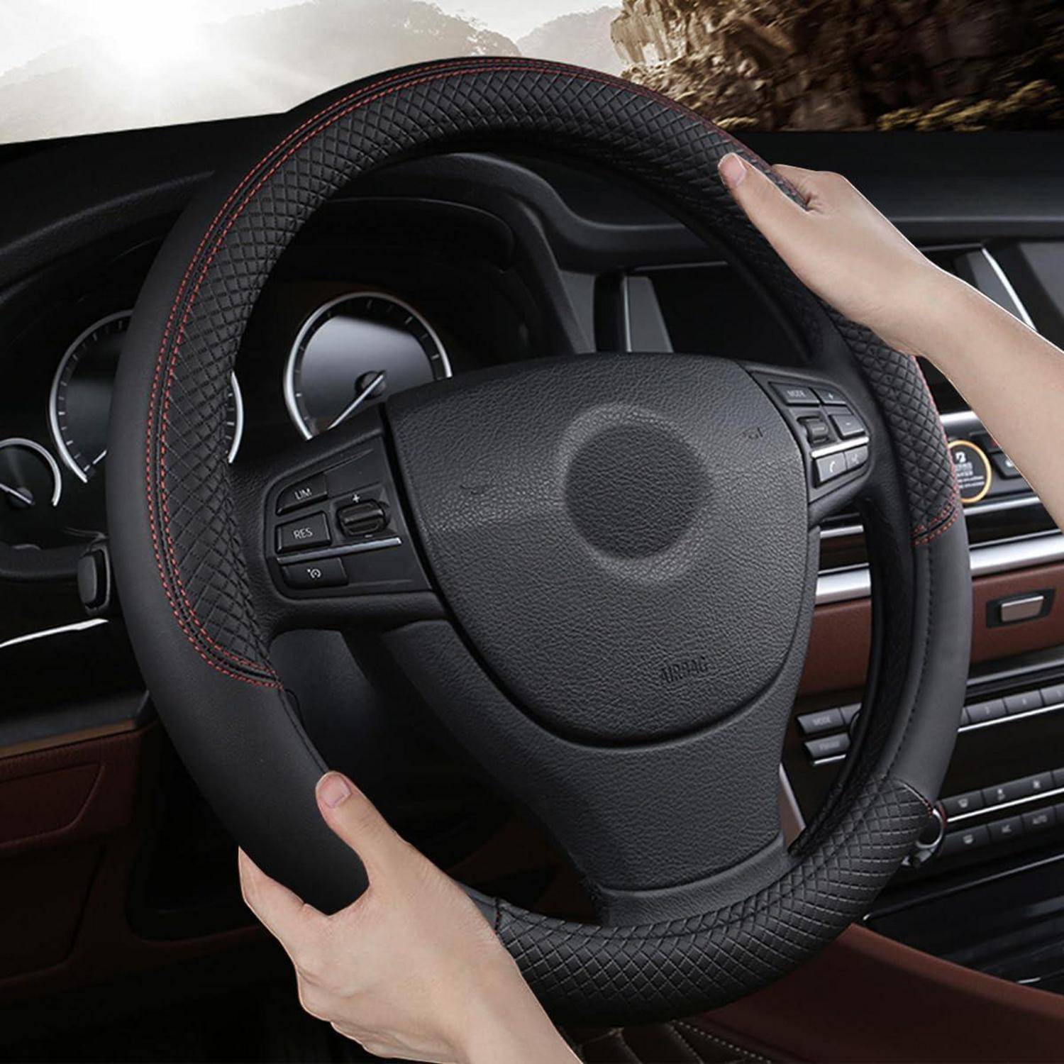 CGEAMDY Lenkradbezug Auto, Mikrofaser-Leder-Lenkradabdeckung, Sport Anti Rutsch Universal Lenkradbezug, Lenkrad Abdeckung Echtes Leder(Klassisch