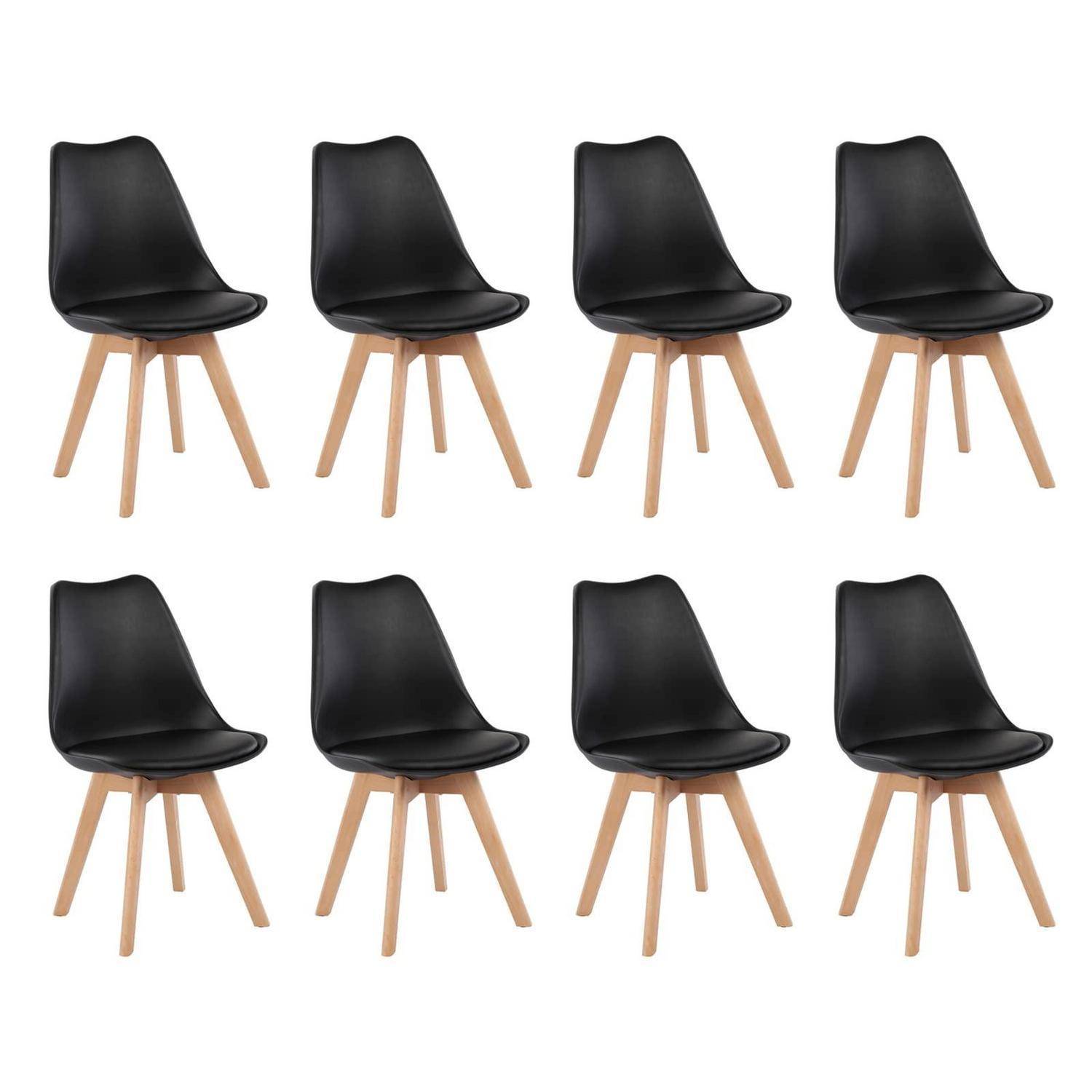EGGREE 8er Set Esszimmerstühle mit Massivholz Buche Bein SGS Geprüfter, Skandinavisch Design Gepolsterter Stuhl Küchenstuhl Holz, Schwarz 8er set