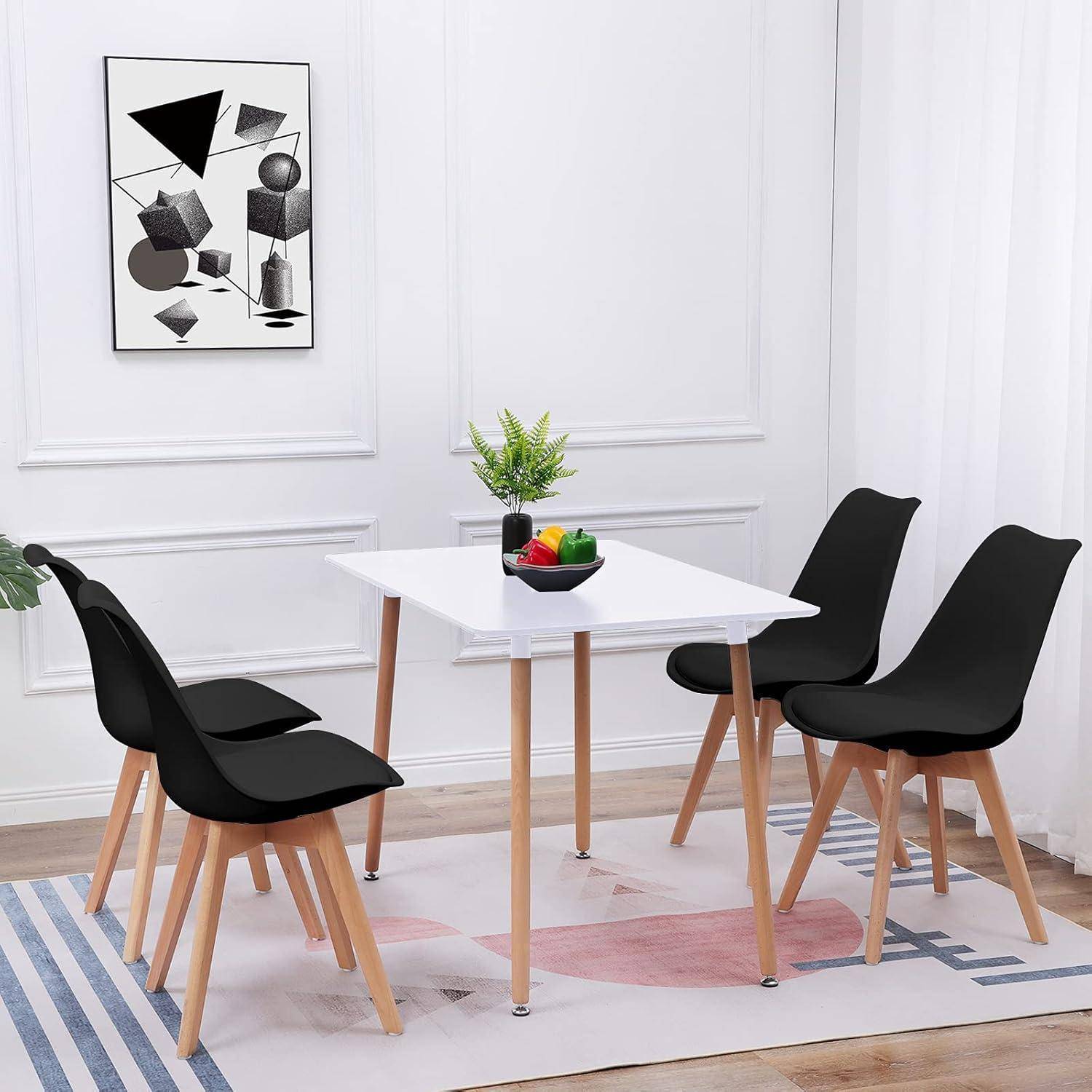 EGGREE 8er Set Esszimmerstühle mit Massivholz Buche Bein SGS Geprüfter, Skandinavisch Design Gepolsterter Stuhl Küchenstuhl Holz, Schwarz 8er set