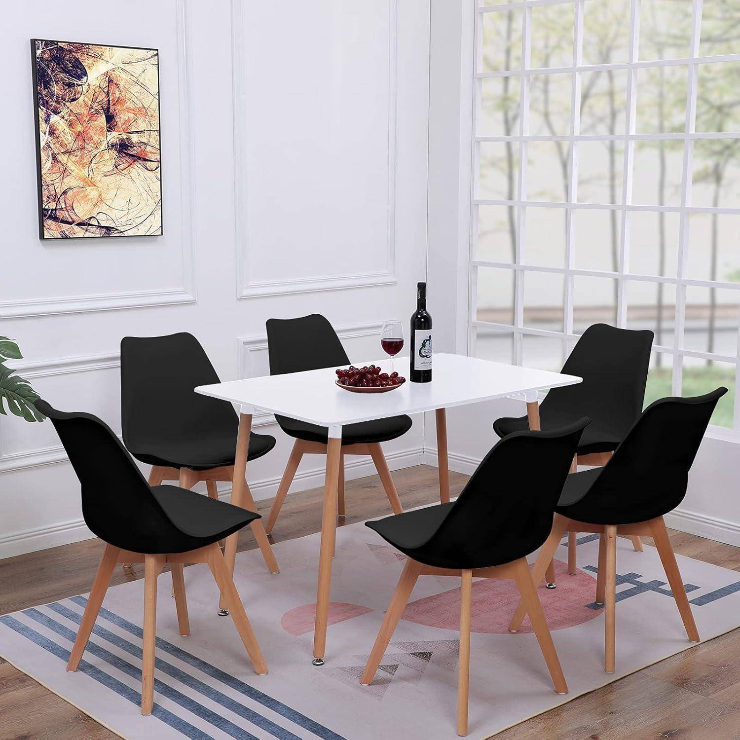 EGGREE 8er Set Esszimmerstühle mit Massivholz Buche Bein SGS Geprüfter, Skandinavisch Design Gepolsterter Stuhl Küchenstuhl Holz, Schwarz 8er set