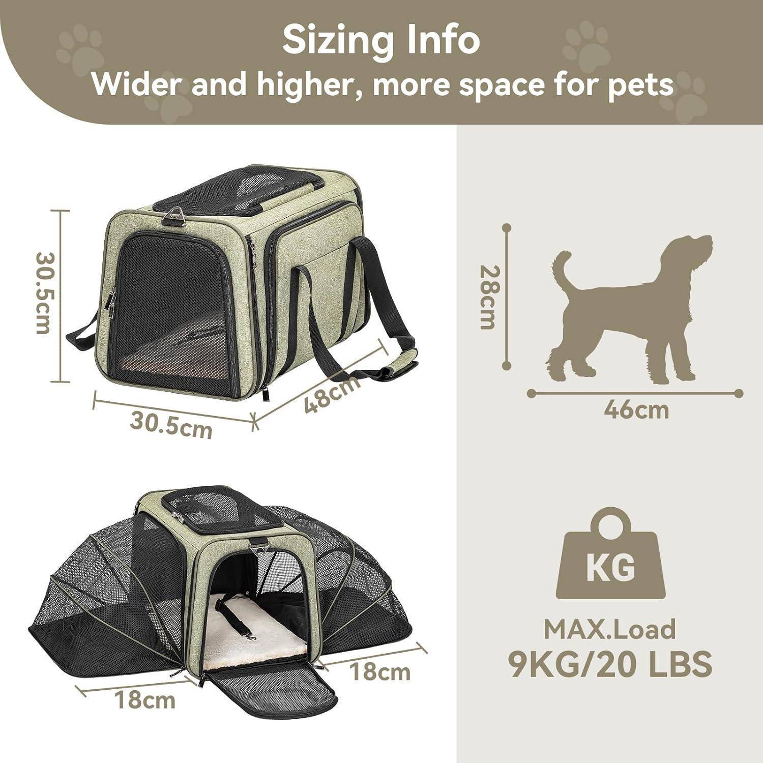 Petsfit Faltbarer Transporttasche Katze und Hund,erweiterbare Katzentransportbox mit Schultergurt Hundetragetasche Flugtasche Oxford Gewebe für