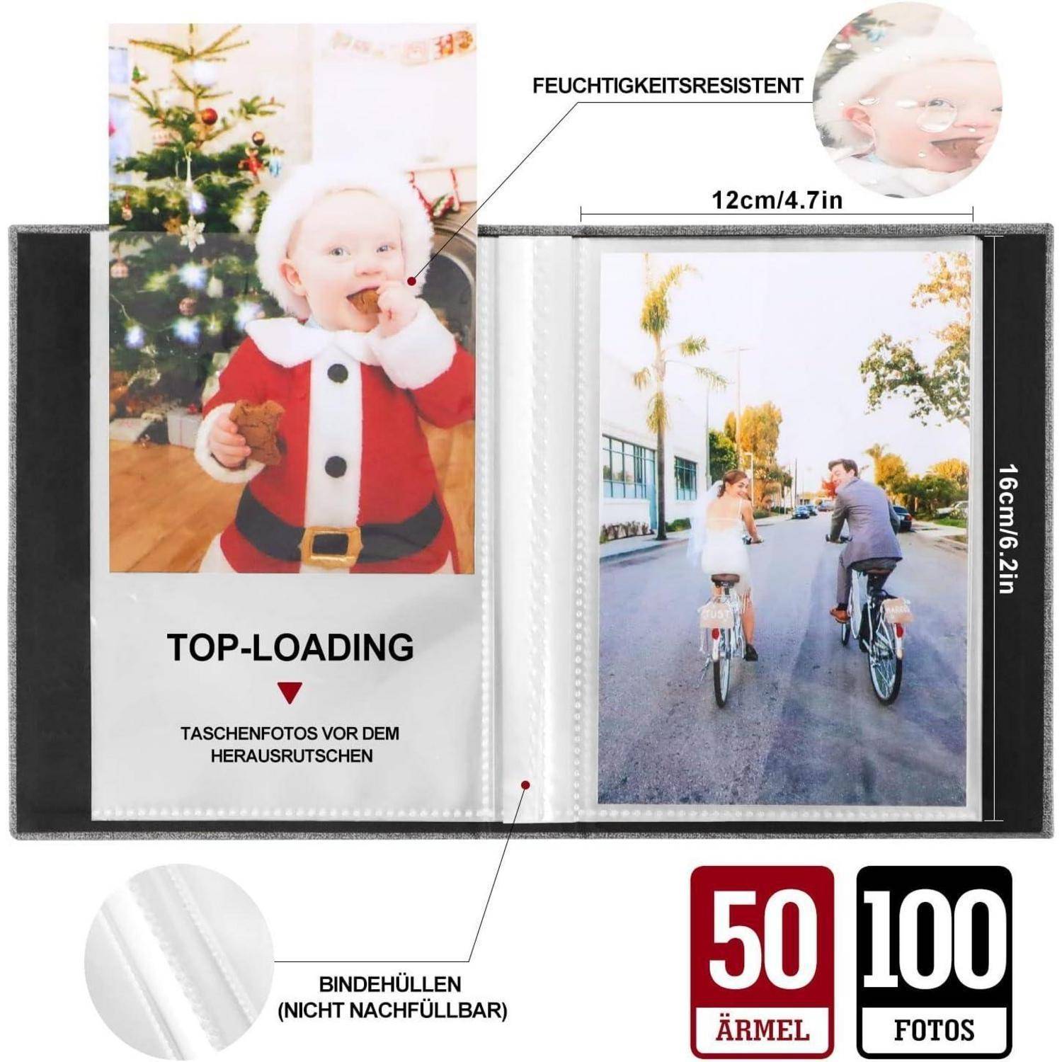 Lanpn Fotoalbum 10x15 100 2 Packungen, Klein Mini Leinen Einstecken Einsteckalbum für Hochformat Fotos Bilder Grau 100 Beutel/2 Packungen Grau