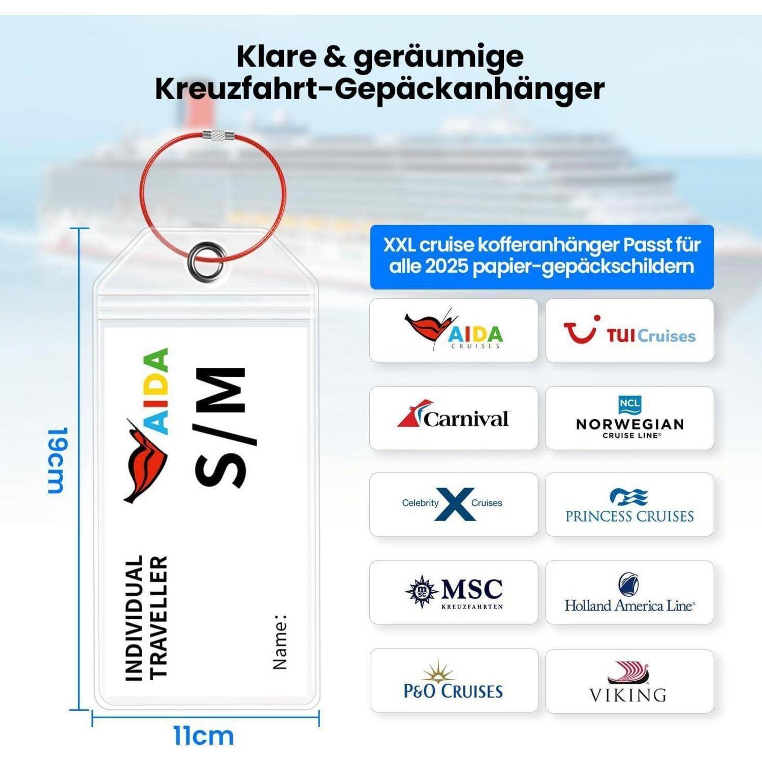 AIDA Kofferanhänger, Kofferanhänger für Kreuzfahrten 2026, 6 WDichte Gepäckanhänger für Kreuzfahrten, 4 Starke Magnet-Haken Aida TUI Mein Schiff