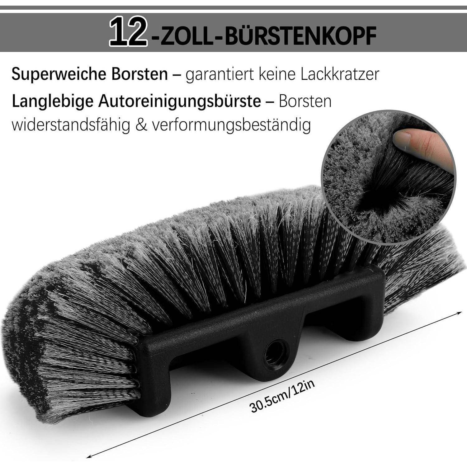 Produktbild eines 12-Zoll-Automatik-Reinigungsbürstenkopfes mit superweichen, langlebigen Borsten; gekennzeichnet mit 30,5 cm/12 Zoll und beworben als farbsicher und formbeständig.