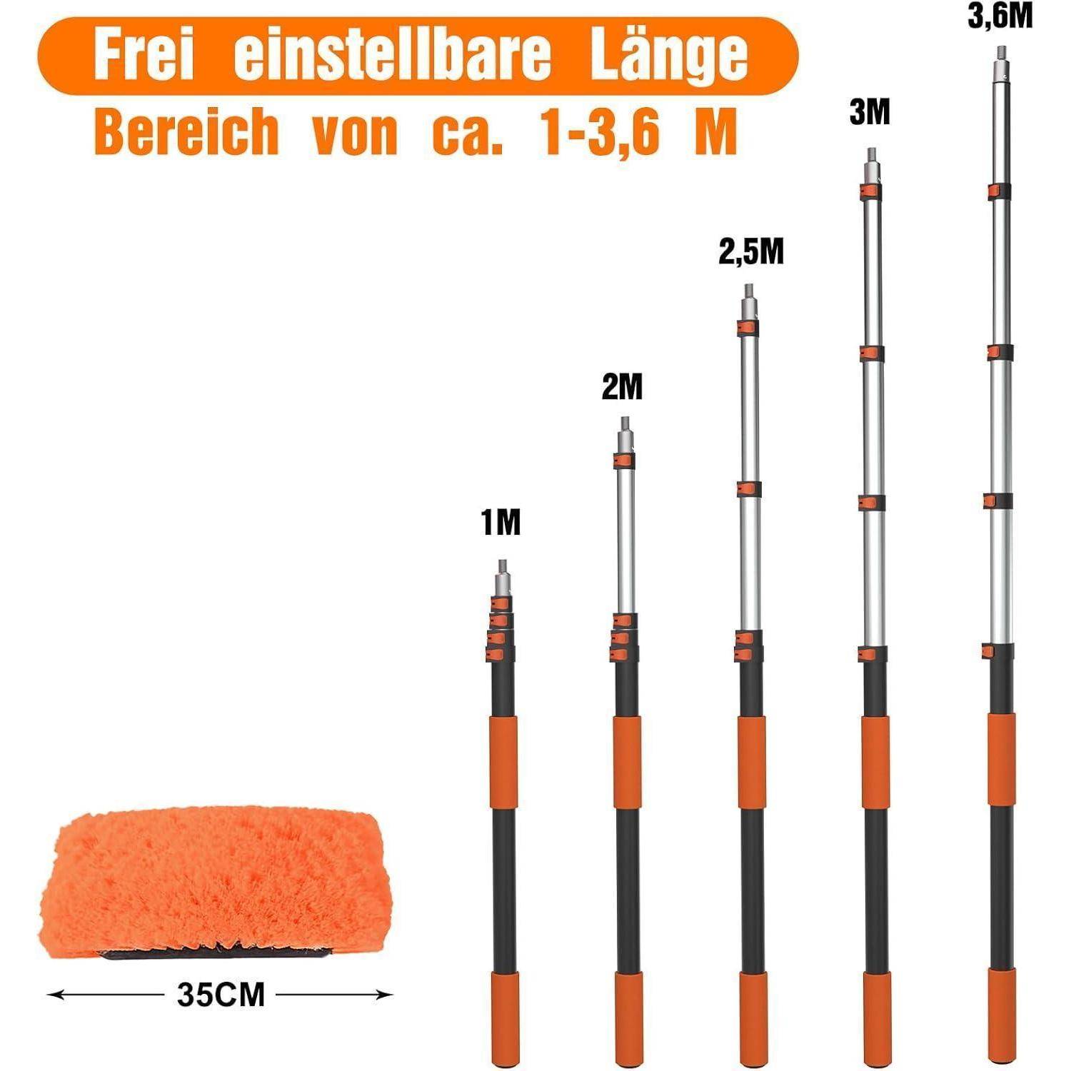 3,6M Autowaschbürste mit Teleskopstiel, Fensterputzer, Mikrofaser Mopp, Mitt, Radbürste für Wohnmobil, LKW, Boot, Hausverkleidung
