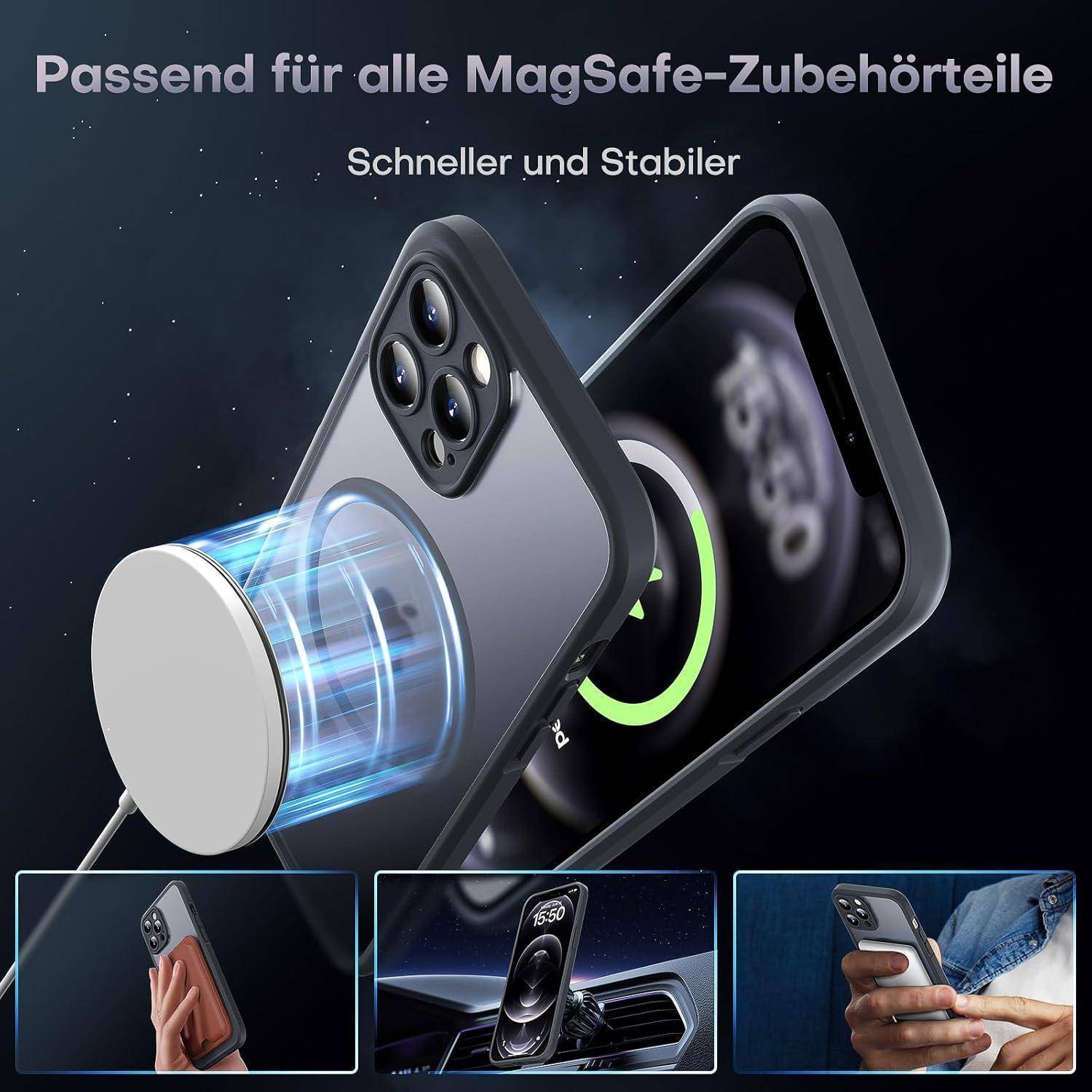 TOCOL für iPhone 12 Pro Max Hülle für Magsafe, Vollständiger Kameraschutz Stoßfest Kratzfest Transluzente Rückseite Magnetisch Handyhülle für