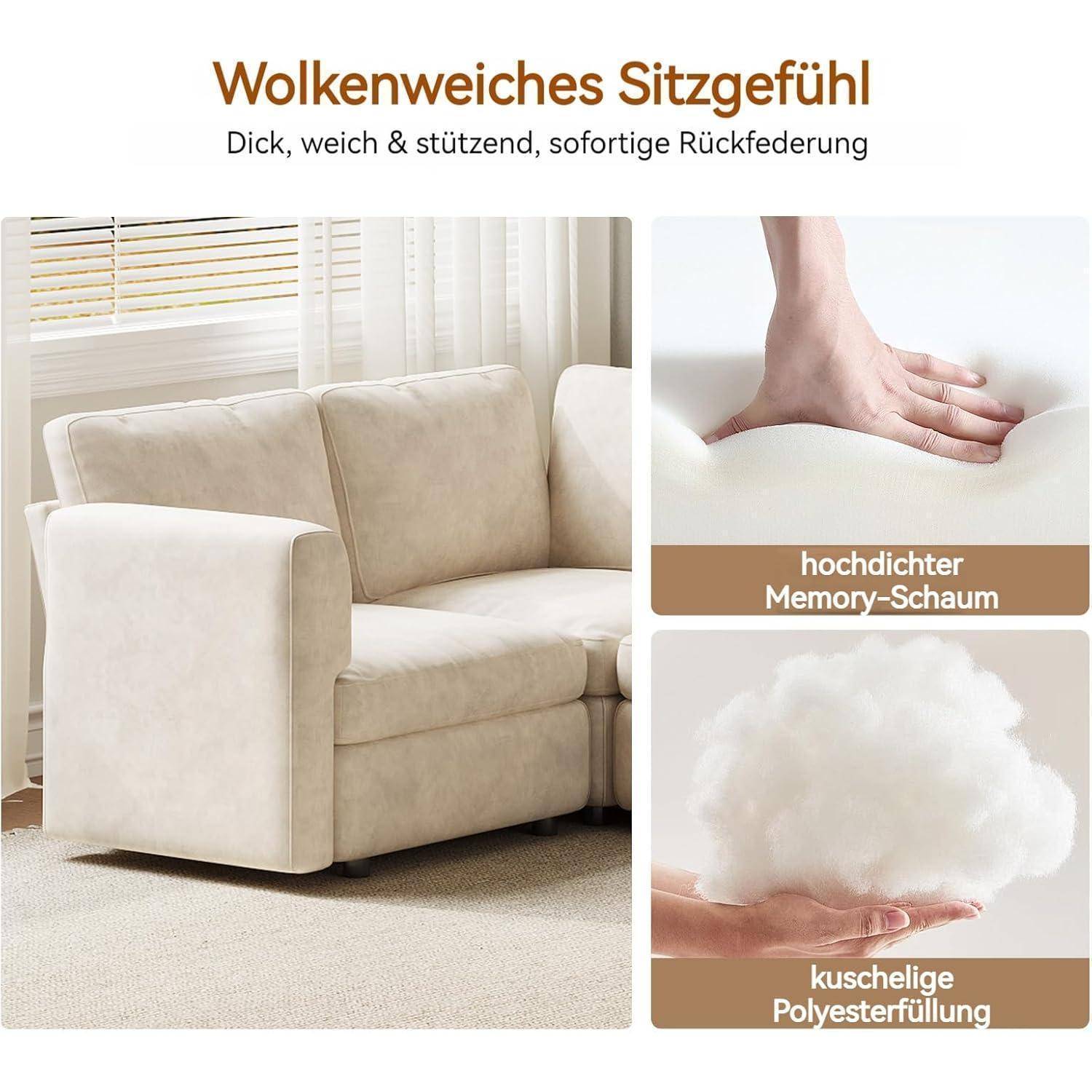 Guyii Wohnlandschaft Ecksofa Stoff, Modernes Sofa mit Ottomane, Komfortables Polstersofa für Wohnzimmer, Minimalistisches Design (5-Sitzer mit