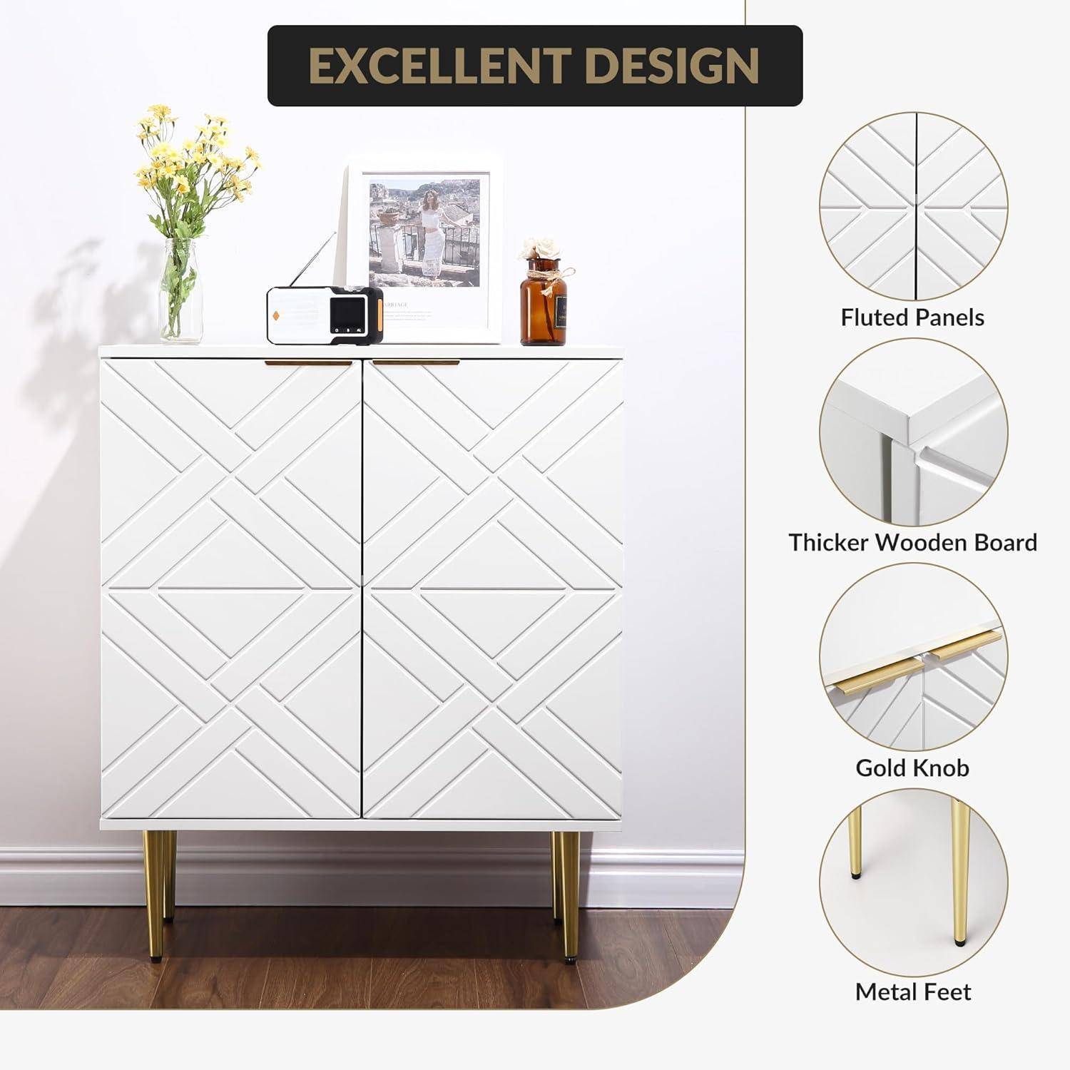 Sideboard Kommode Mit Fächern Anrichte Schrank Beistellschrank Mehrzweckschrank Standschrank Wohnzimmer Holzwerkstoff, Weiß, 39,9 cm x 73,7 cm x 87