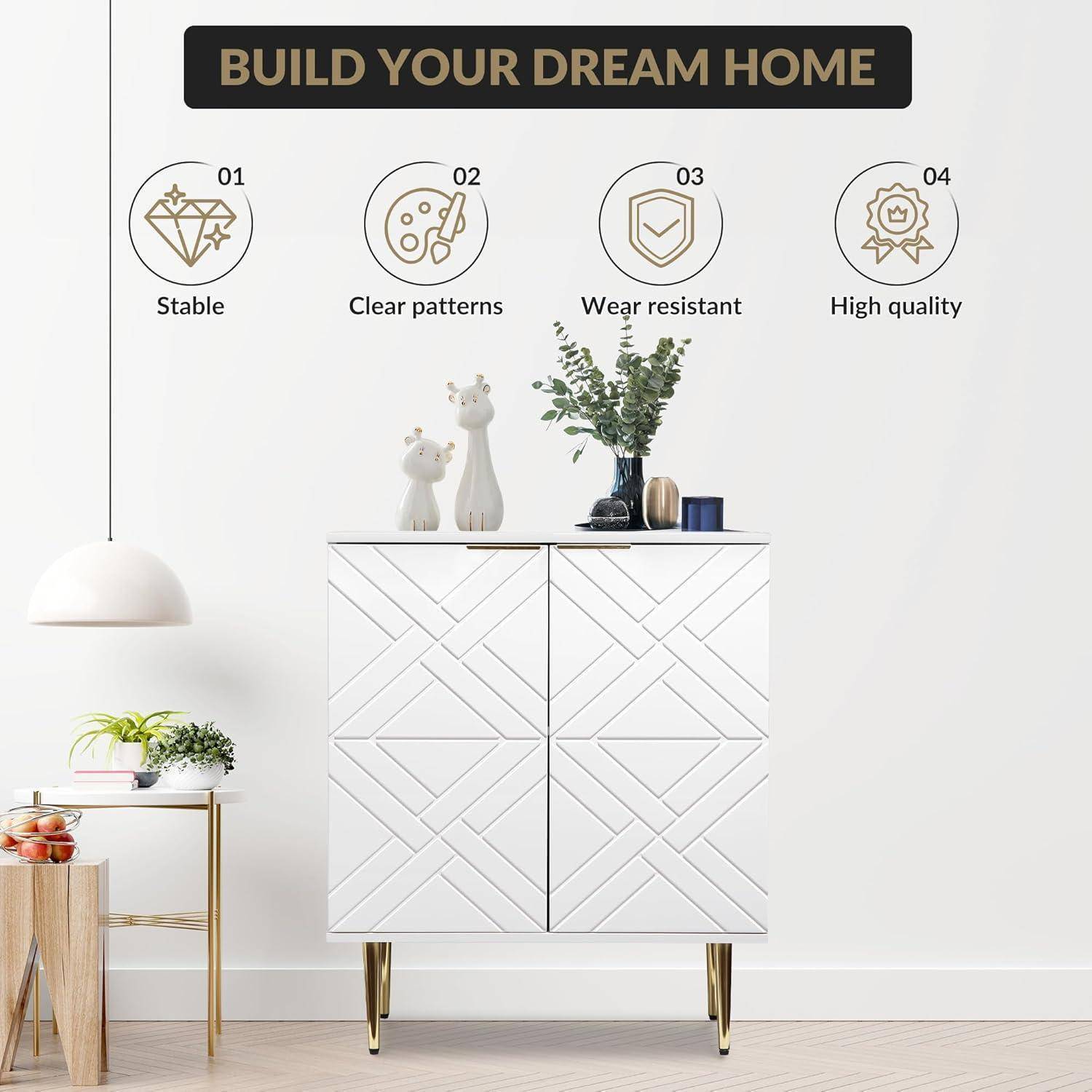 Sideboard Kommode Mit Fächern Anrichte Schrank Beistellschrank Mehrzweckschrank Standschrank Wohnzimmer Holzwerkstoff, Weiß, 39,9 cm x 73,7 cm x 87