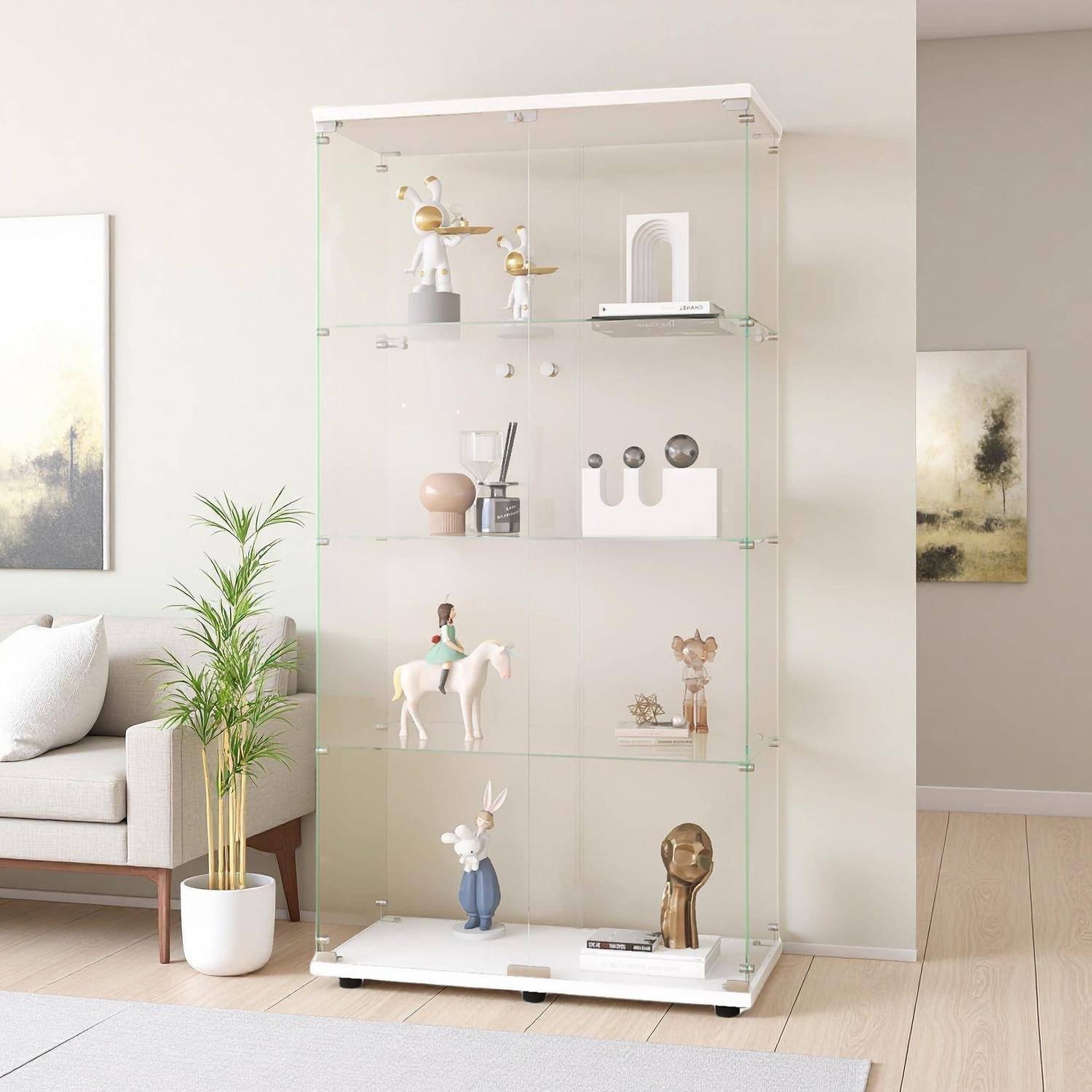 Glasvitrine Standvitrine, Glasvitrine Stehend mit 4 Lagen Glas, Vitrinenschrank 2 TüR & Schloss Vitrine Glasschrank für Wohnzimmer Büro Sammlerstü