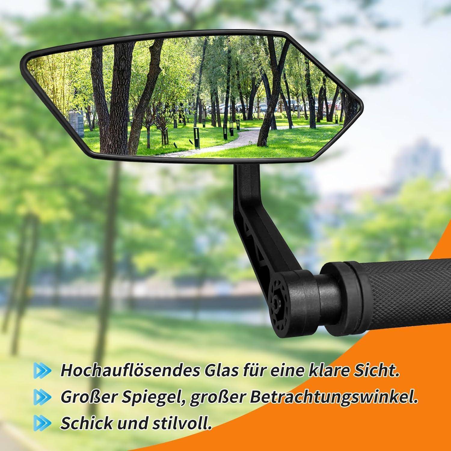 Fahrradspiegel 2 Stück,Große Spiegelfläche HD Fahrrad Rückspiegel für Lenker,Echtglas Bar End Fahrrad Spiegel für E-bike,Konvexer Fahrradrücksp