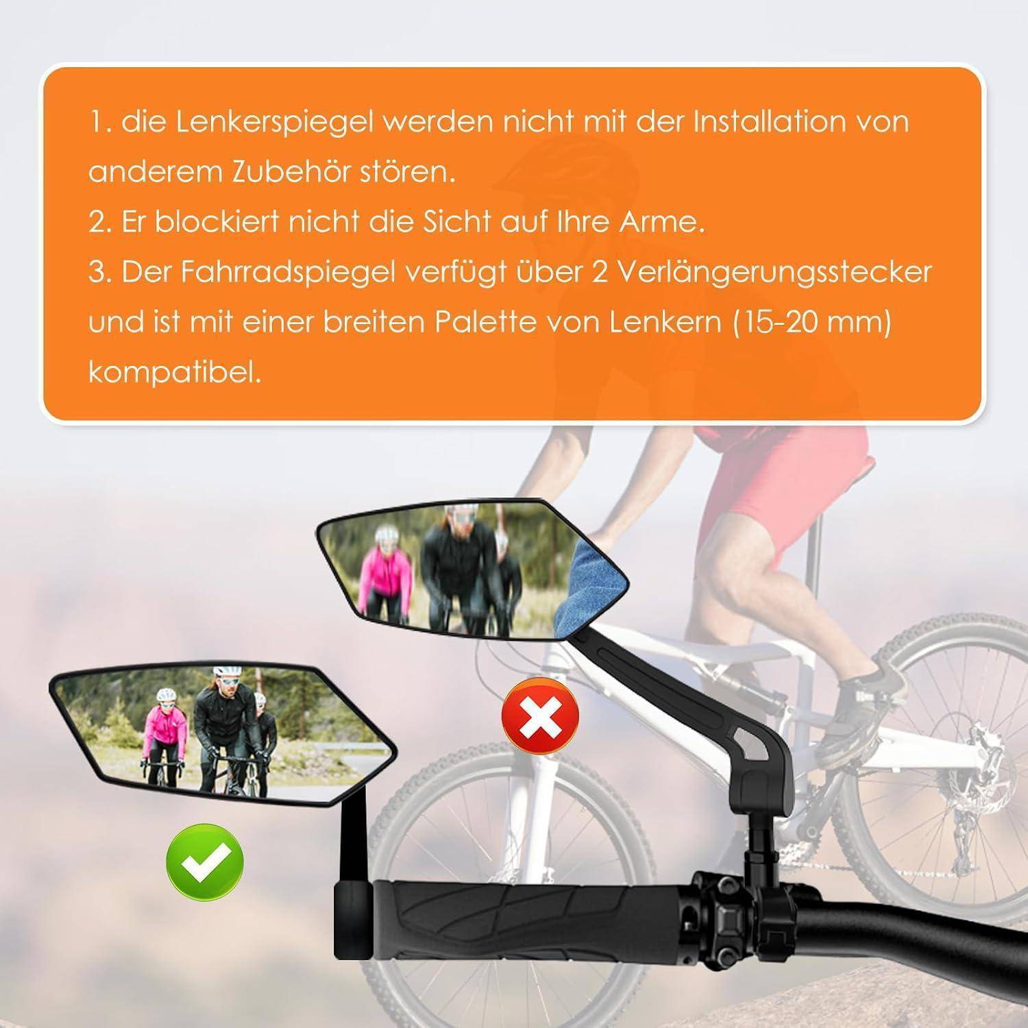 Fahrradspiegel 2 Stück,Große Spiegelfläche HD Fahrrad Rückspiegel für Lenker,Echtglas Bar End Fahrrad Spiegel für E-bike,Konvexer Fahrradrücksp