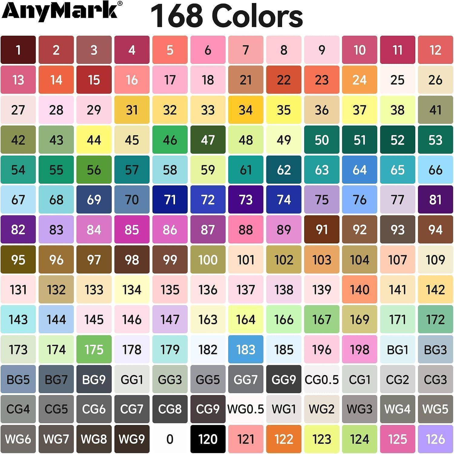 AnyMark Alkohol Marker, 168 Farben Doppelspitze Alcohol Marker | Künstler Stifte Set zum Erwachsene Zeichnen, Illustrationen und Skizzieren, Meißel-