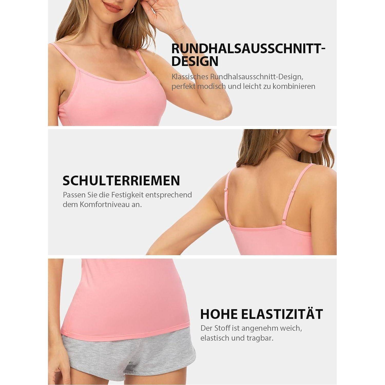 Damen Unterhemden Verstellbar Spaghettiträger Tank Top Basic Camisole Ultra Soft Schichtung Top 4er Pack XL Schwarz/Grau/Weiß/Rosa