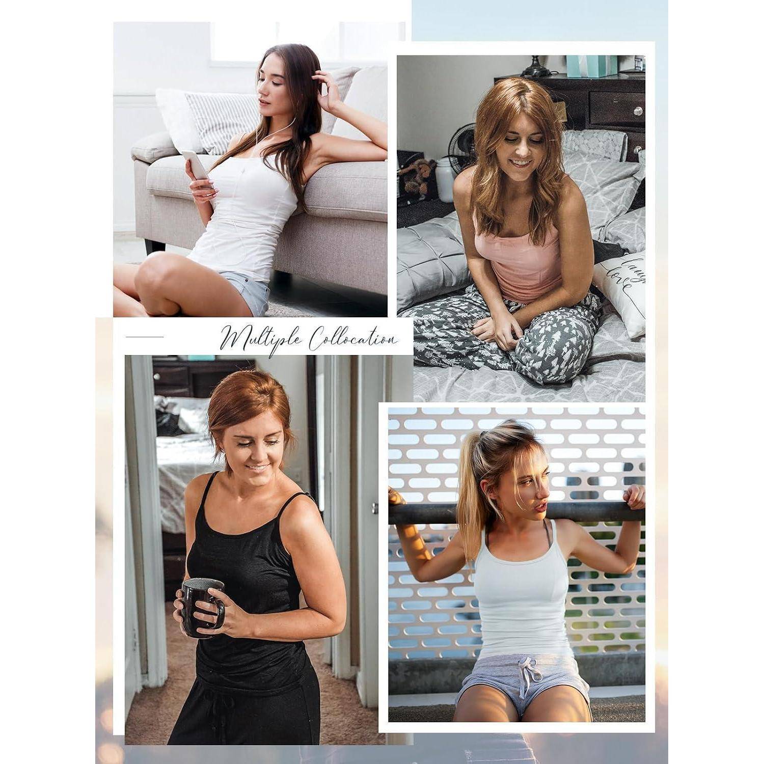 Damen Unterhemden Verstellbar Spaghettiträger Tank Top Basic Camisole Ultra Soft Schichtung Top 4er Pack XL Schwarz/Grau/Weiß/Rosa