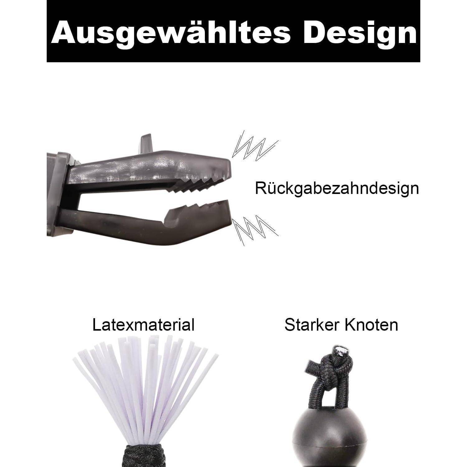 Diagramm einer Kabelbinder mit ausgewählten Designmerkmalen: Rückzahndesign, Latex-Material und starker Knoten.