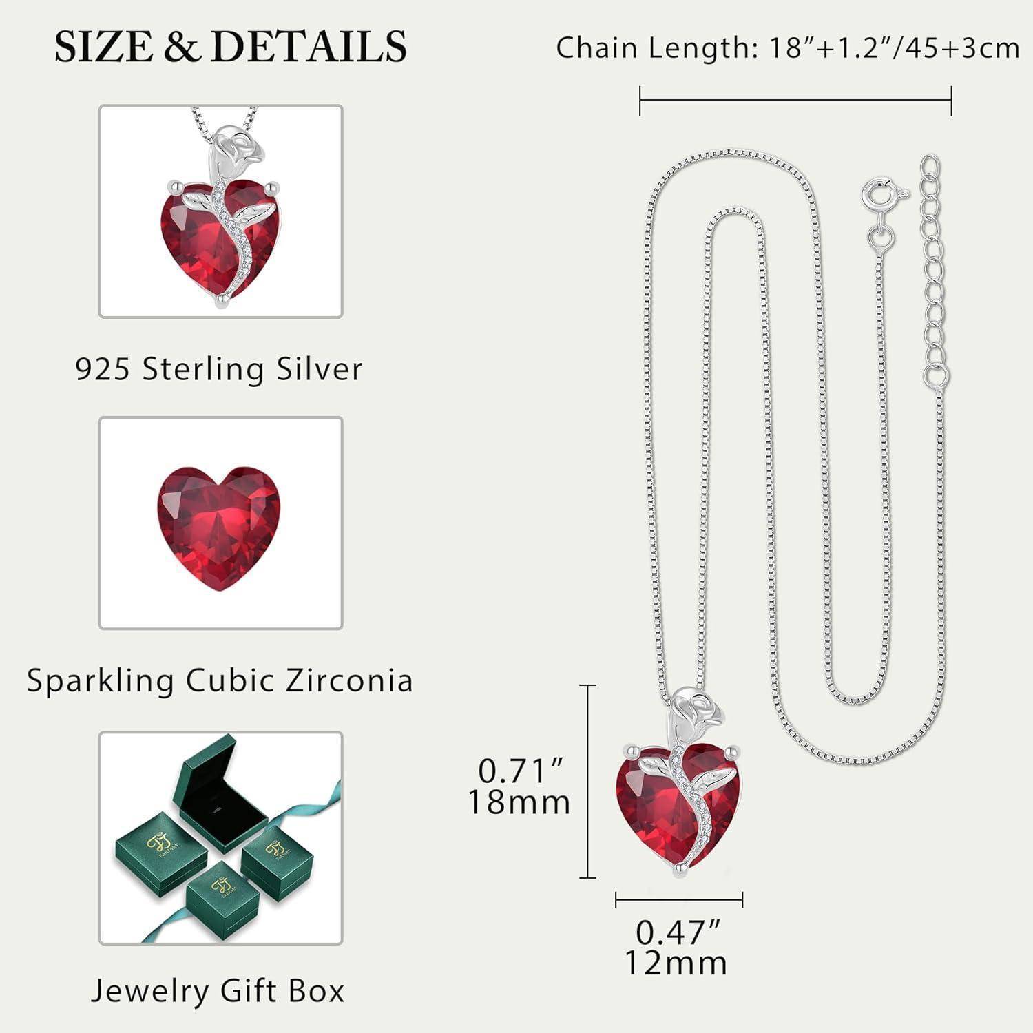 Größentabelle für Herzanhänger-Halskette, mit 18+1,2 Zoll Kette, 0,71 Zoll x 0,47 Zoll Anhänger, 925er Sterlingsilber, kubisches Zirkonium und Geschenkbox.