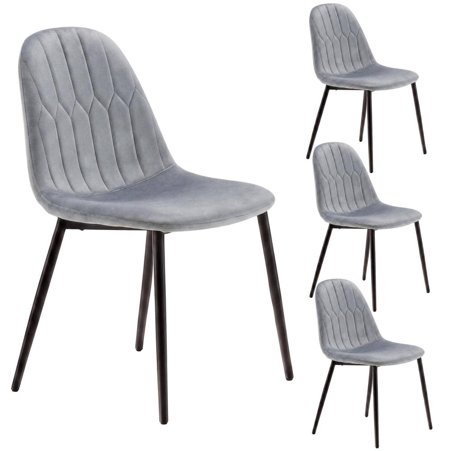 YOUDENOVA Esszimmerstühle 4er Set, Samt Polsterstühle, Grau Küchenstühle mit ergonomischer Rückenlehne, stabile Metallbeine, Esszimmerstühle fü