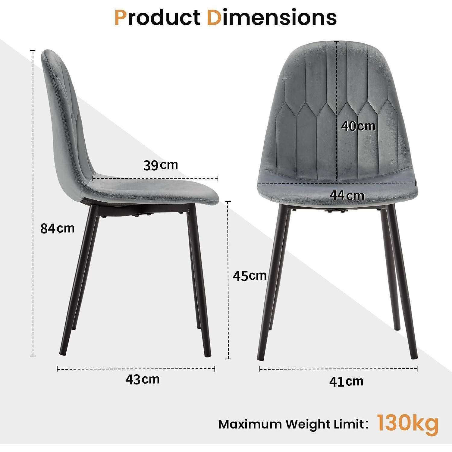 YOUDENOVA Esszimmerstühle 4er Set, Samt Polsterstühle, Grau Küchenstühle mit ergonomischer Rückenlehne, stabile Metallbeine, Esszimmerstühle fü