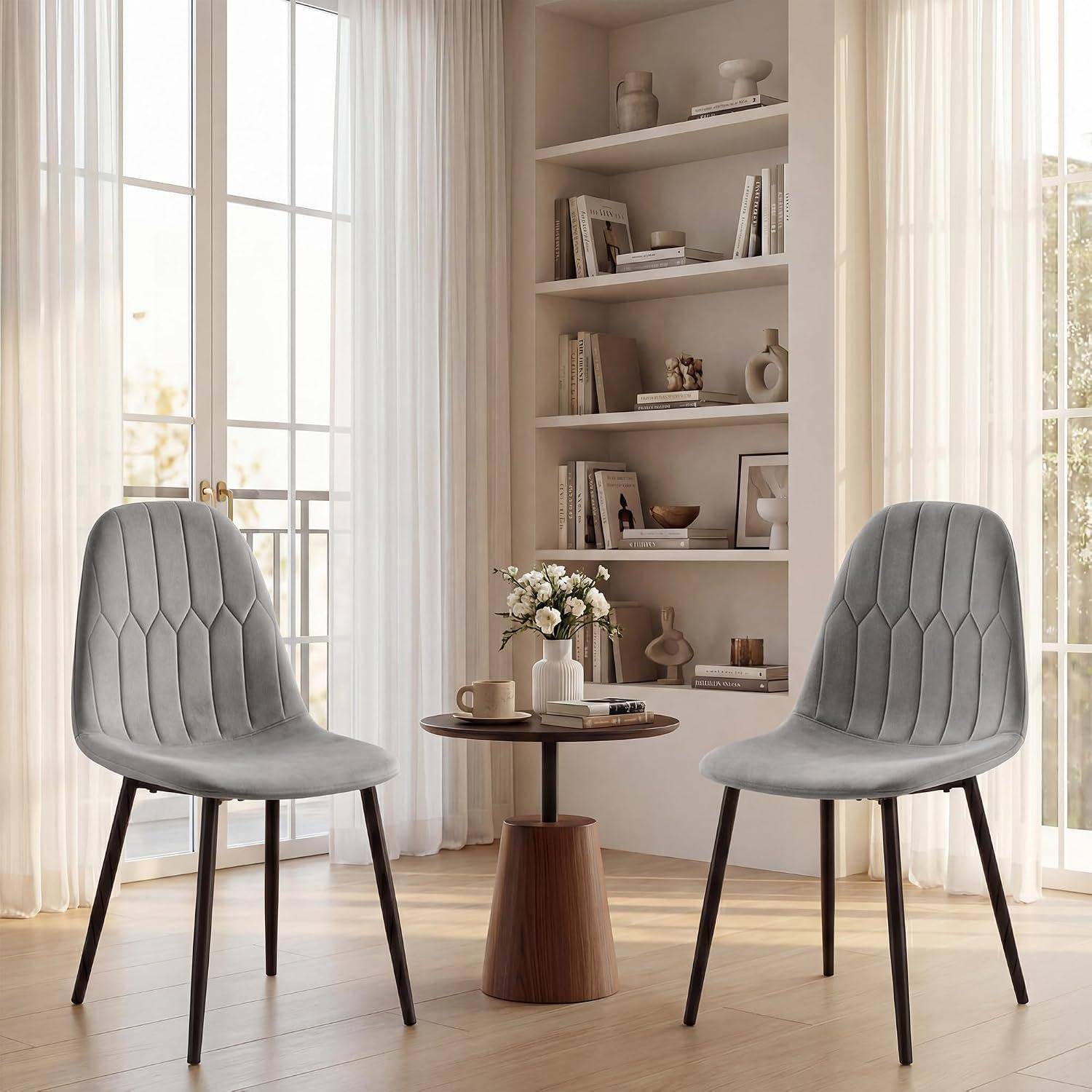 YOUDENOVA Esszimmerstühle 4er Set, Samt Polsterstühle, Grau Küchenstühle mit ergonomischer Rückenlehne, stabile Metallbeine, Esszimmerstühle fü