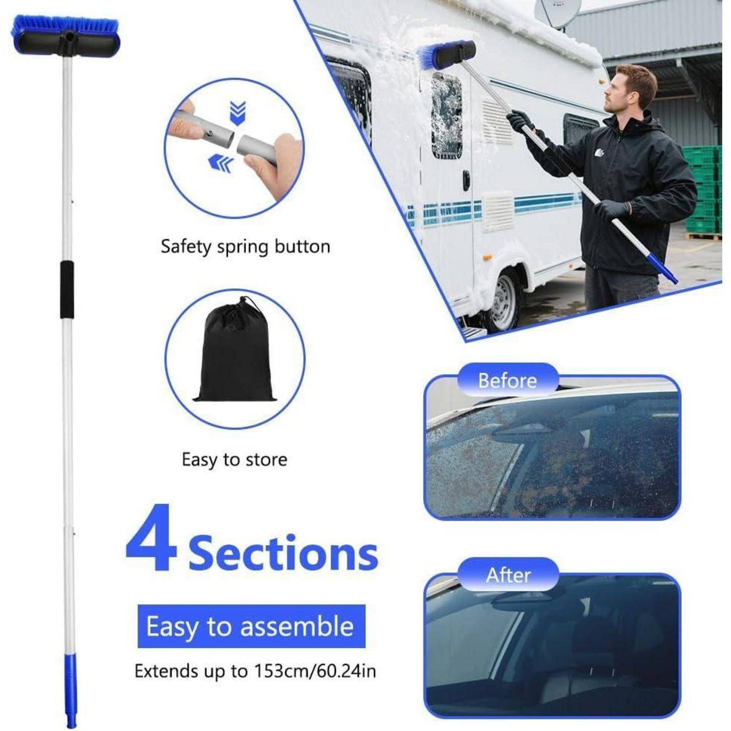 URAQT Autowaschbürste Teleskop,46-153CM Autowaschbürste mit Langer Griff,Teleskop Waschbürste Auto mit Weichen Borsten Gummipuffer,Reinigungsbürst