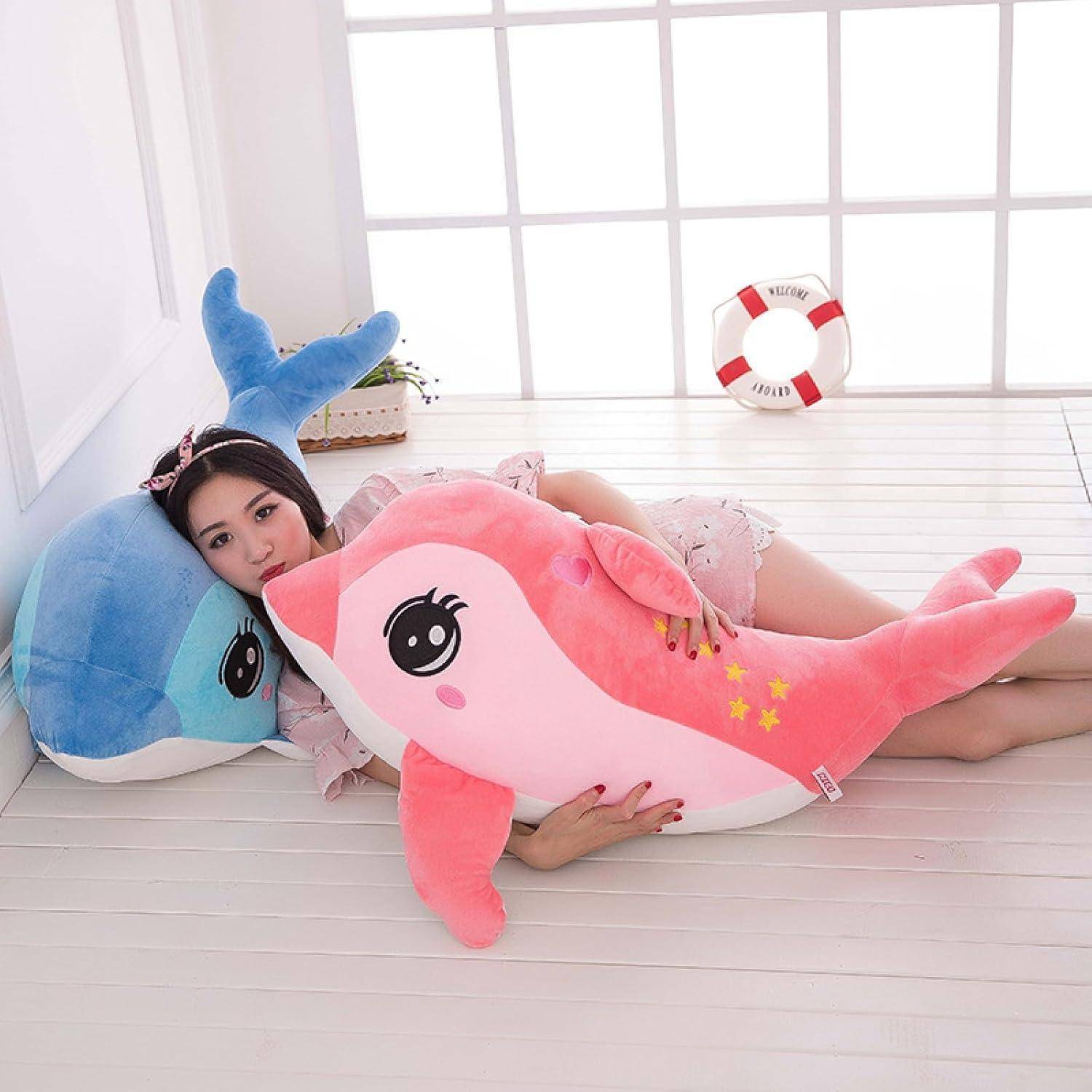 Plüschtier Delphin Puppe Stofftier Kissen Kuscheltier Delphin, zum Spielen und Kuscheln, Weiches Schmusetier für Mädchen, Jungen, Babys (40 cm,Rosa